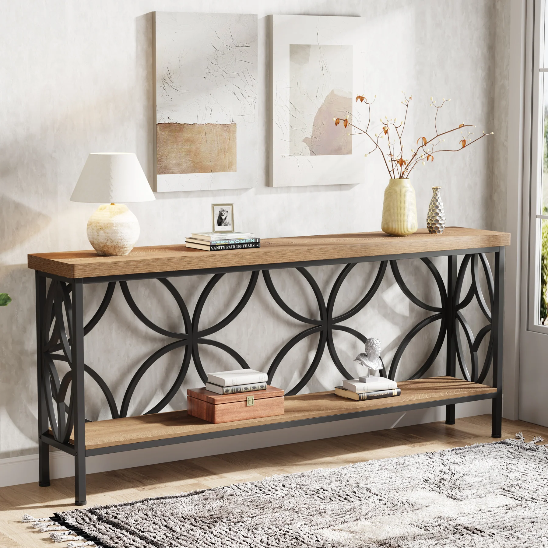 70.9" Sofa Table, 2-Tier Industrial Console Table Behind Couch - Image 15