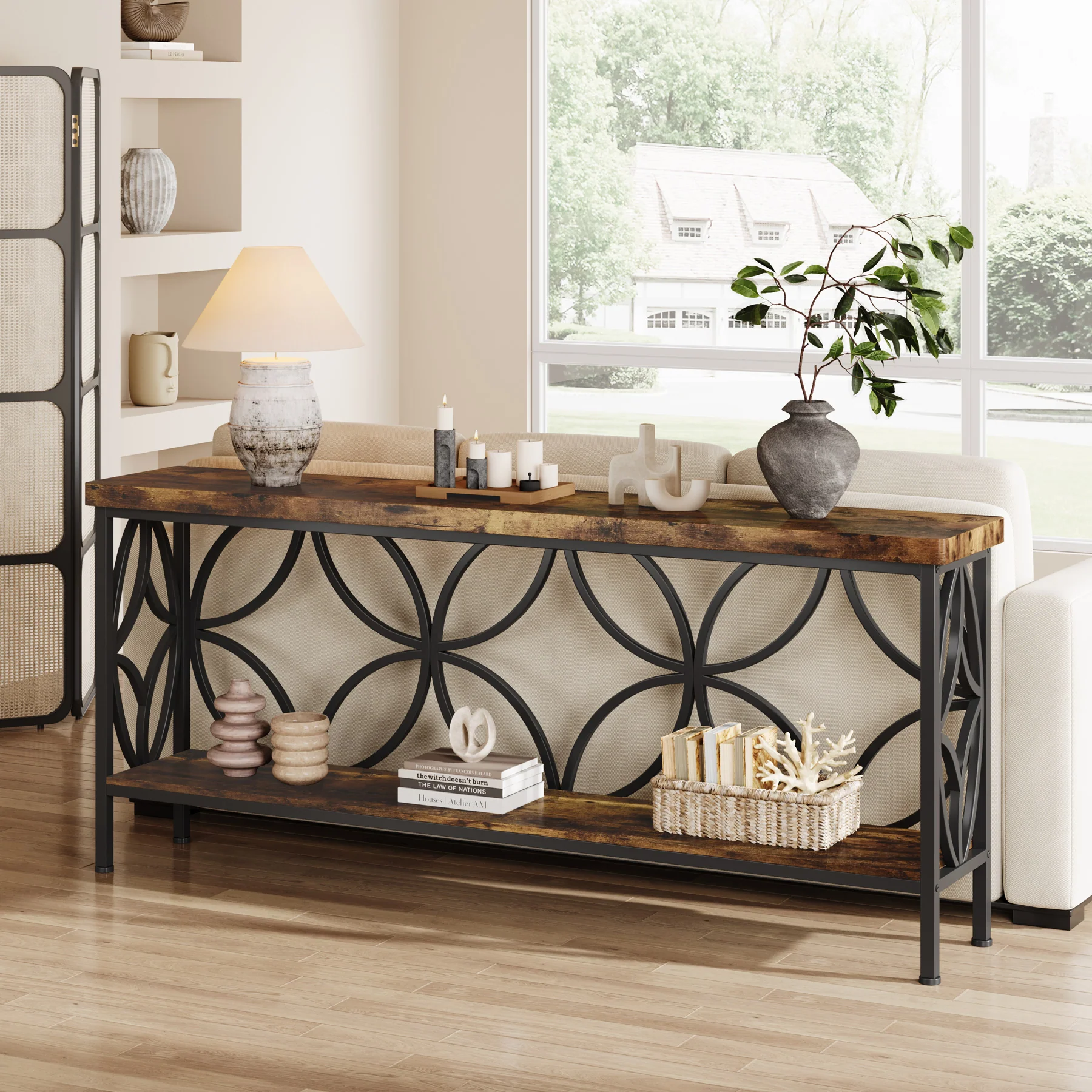 70.9" Sofa Table, 2-Tier Industrial Console Table Behind Couch - Image 3