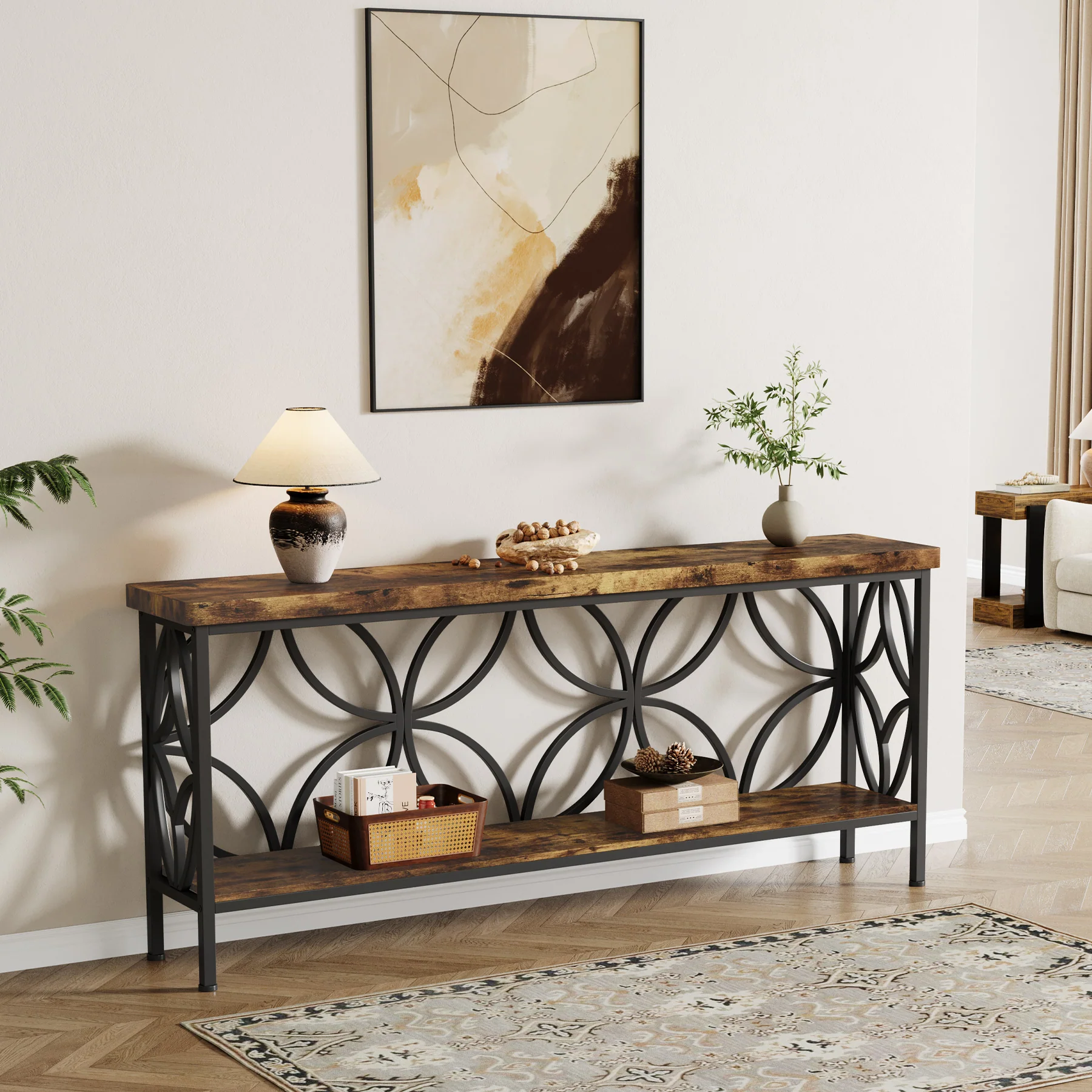 70.9" Sofa Table, 2-Tier Industrial Console Table Behind Couch - Image 5