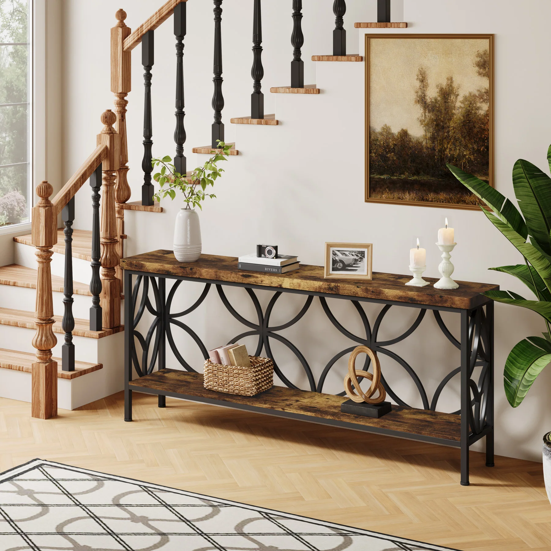 70.9" Sofa Table, 2-Tier Industrial Console Table Behind Couch - Image 6