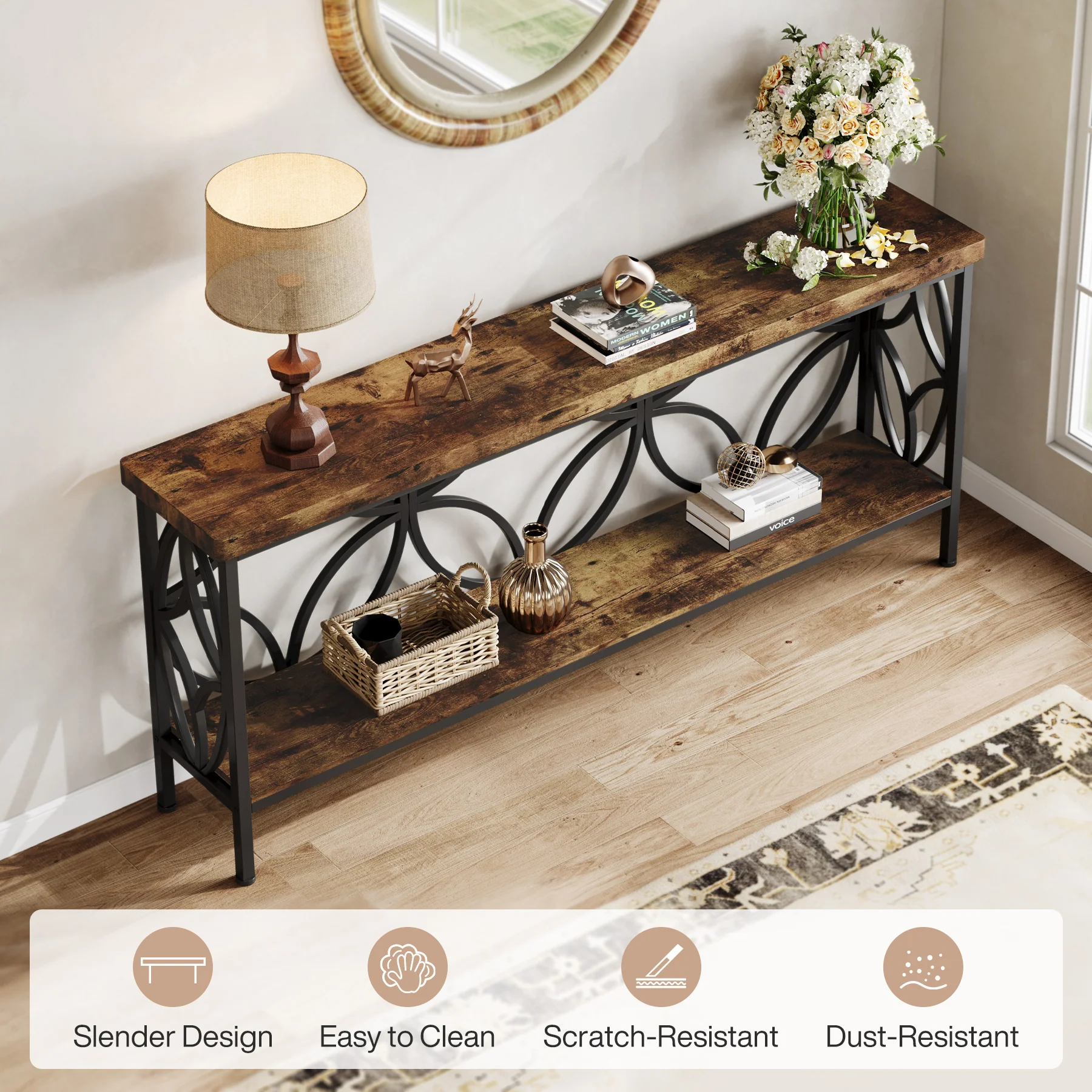 70.9" Sofa Table, 2-Tier Industrial Console Table Behind Couch - Image 8