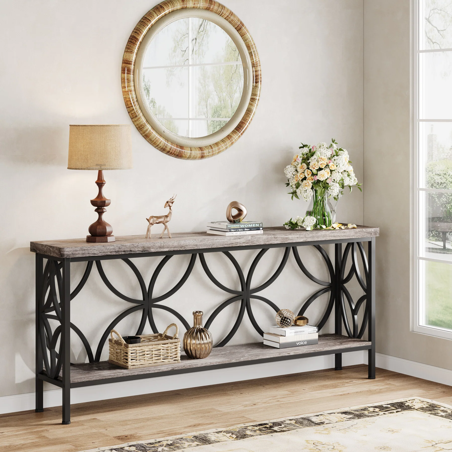 70.9" Sofa Table, 2-Tier Industrial Console Table Behind Couch - Image 9