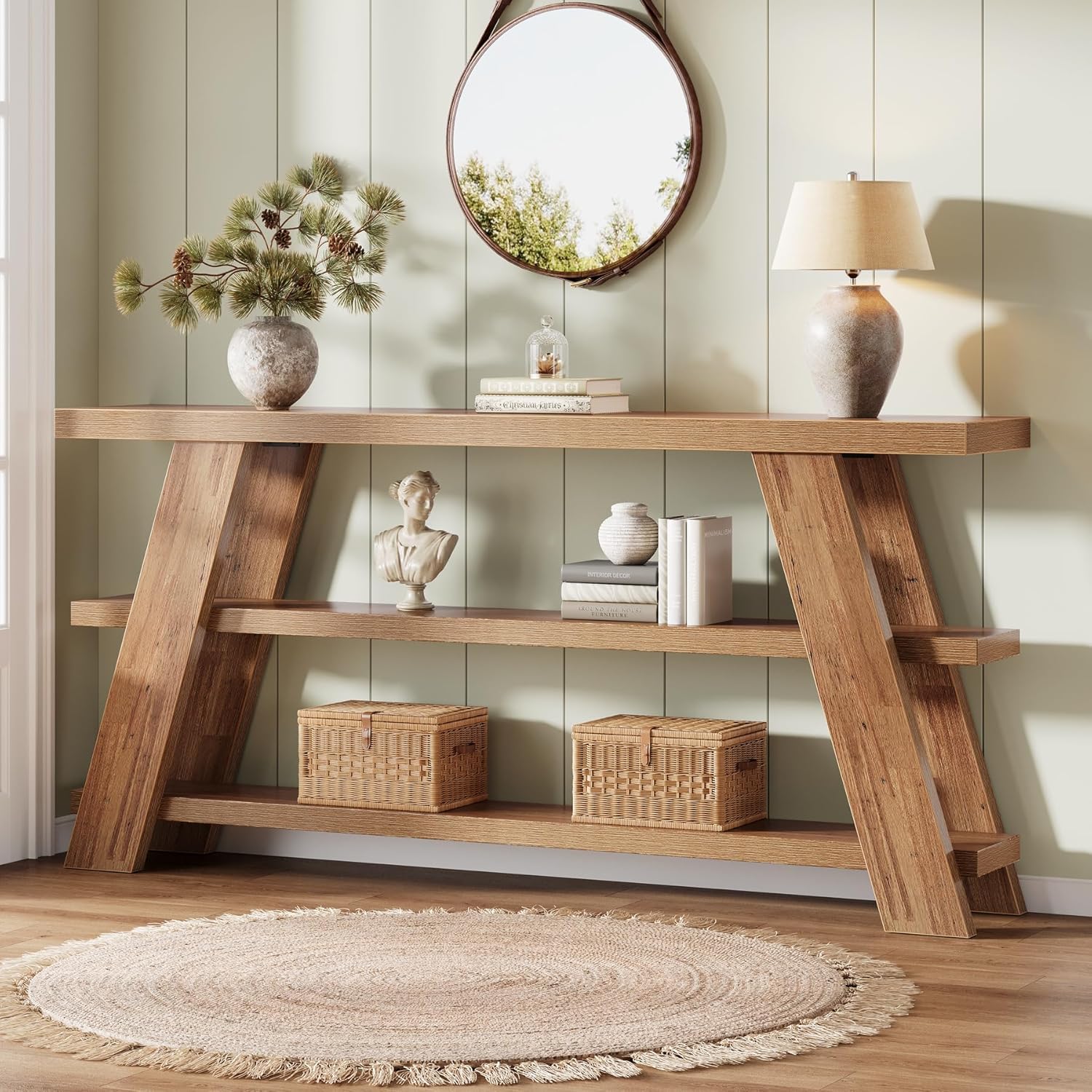 70.9"Console Table, 3-Tier Narrow Sofa Table Farmhouse Foyer Table