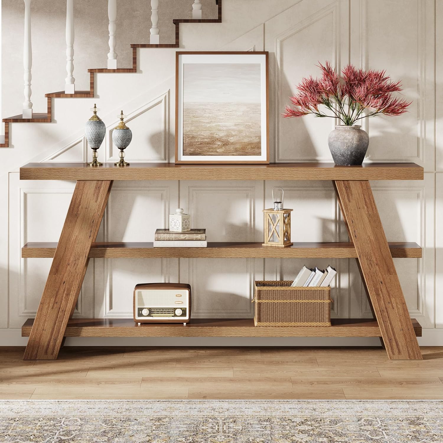 70.9"Console Table, 3-Tier Narrow Sofa Table Farmhouse Foyer Table - Image 4