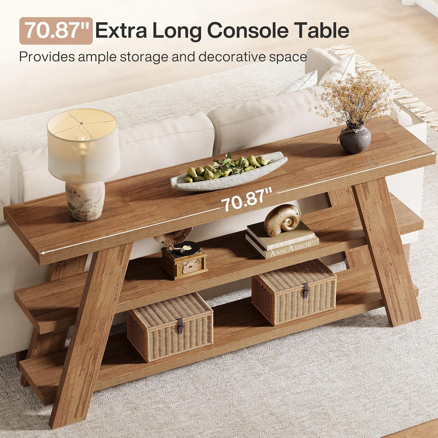 70.9"Console Table, 3-Tier Narrow Sofa Table Farmhouse Foyer Table - Image 6