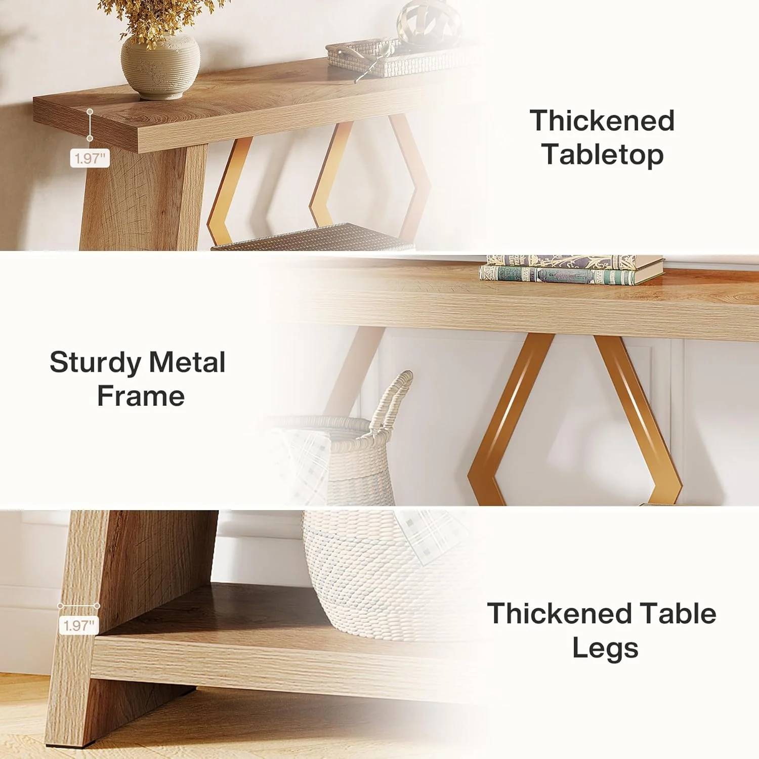 70.86" Extra Long Console Table, 2-Tier Wooden Sofa Table with Storage - Image 13