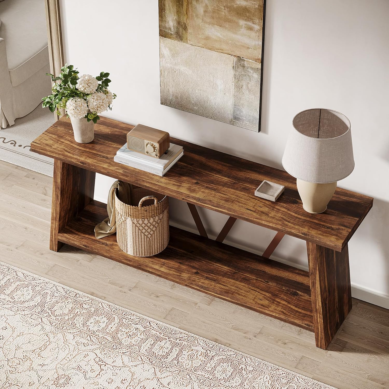 70.86" Extra Long Console Table, 2-Tier Wooden Sofa Table with Storage - Image 3