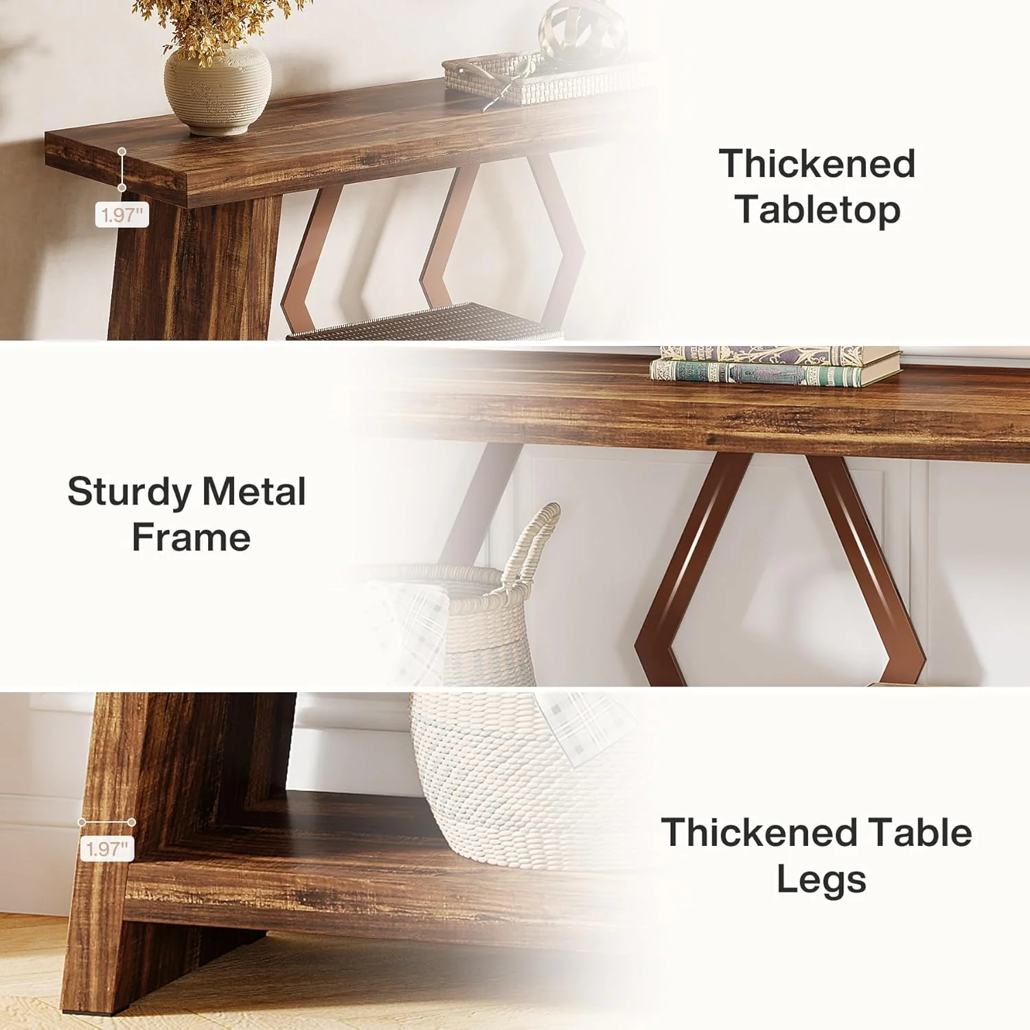 70.86" Extra Long Console Table, 2-Tier Wooden Sofa Table with Storage - Image 7