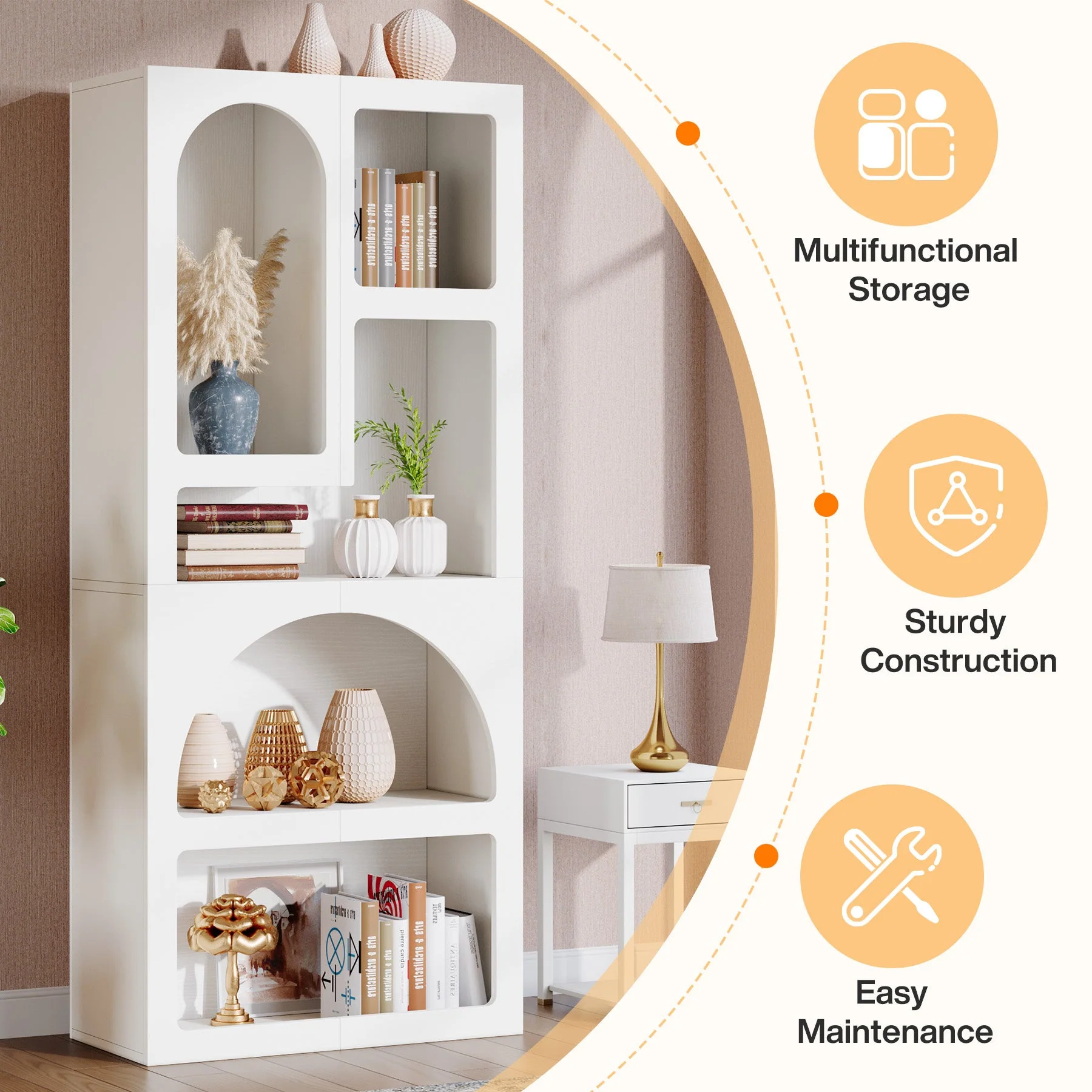 70.8" Bookshelf, Geometric Bookcase Display Shelf with 5 Irregular Storage Shelves - Image 3