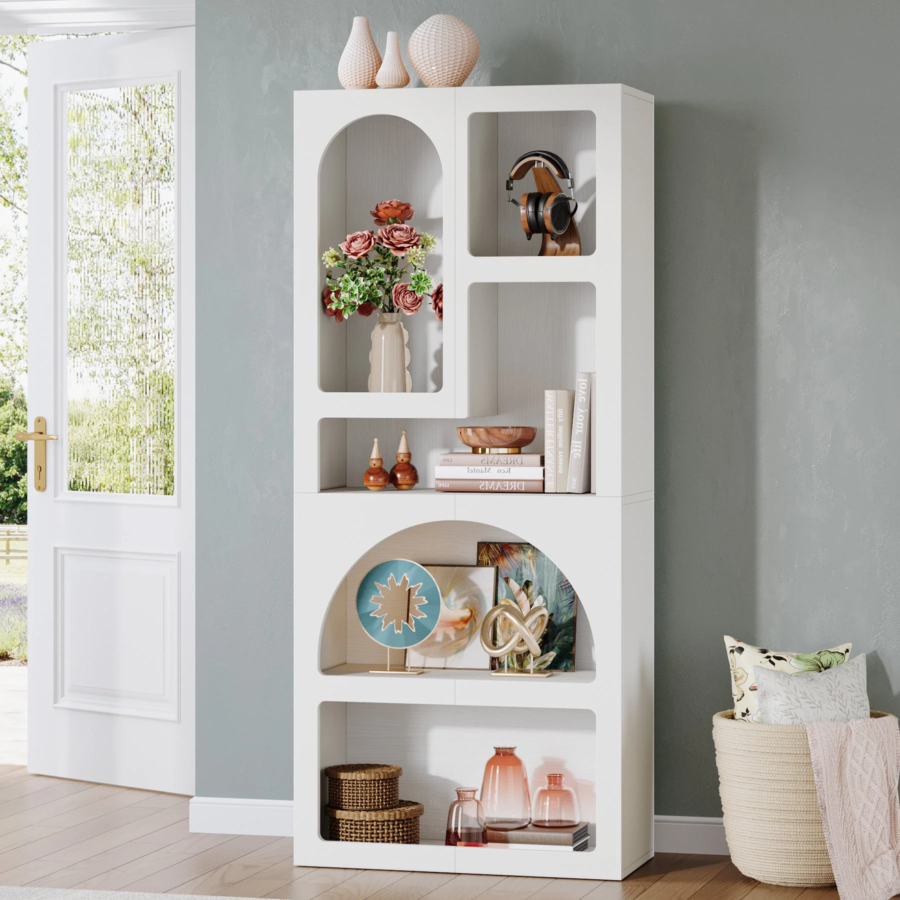 70.8" Bookshelf, Geometric Bookcase Display Shelf with 5 Irregular Storage Shelves - Image 4