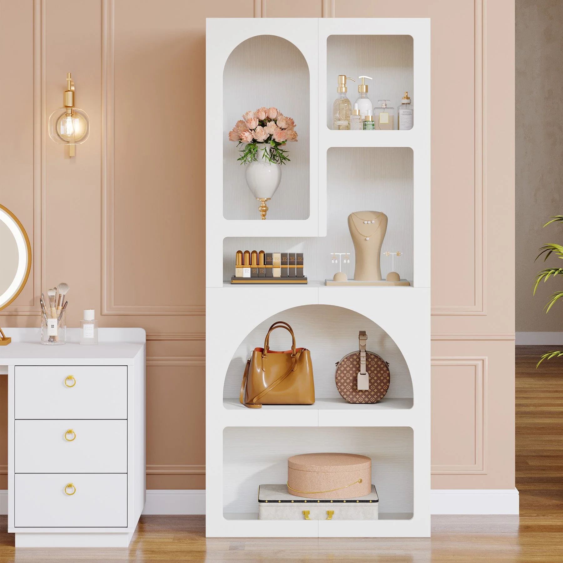 70.8" Bookshelf, Geometric Bookcase Display Shelf with 5 Irregular Storage Shelves - Image 5