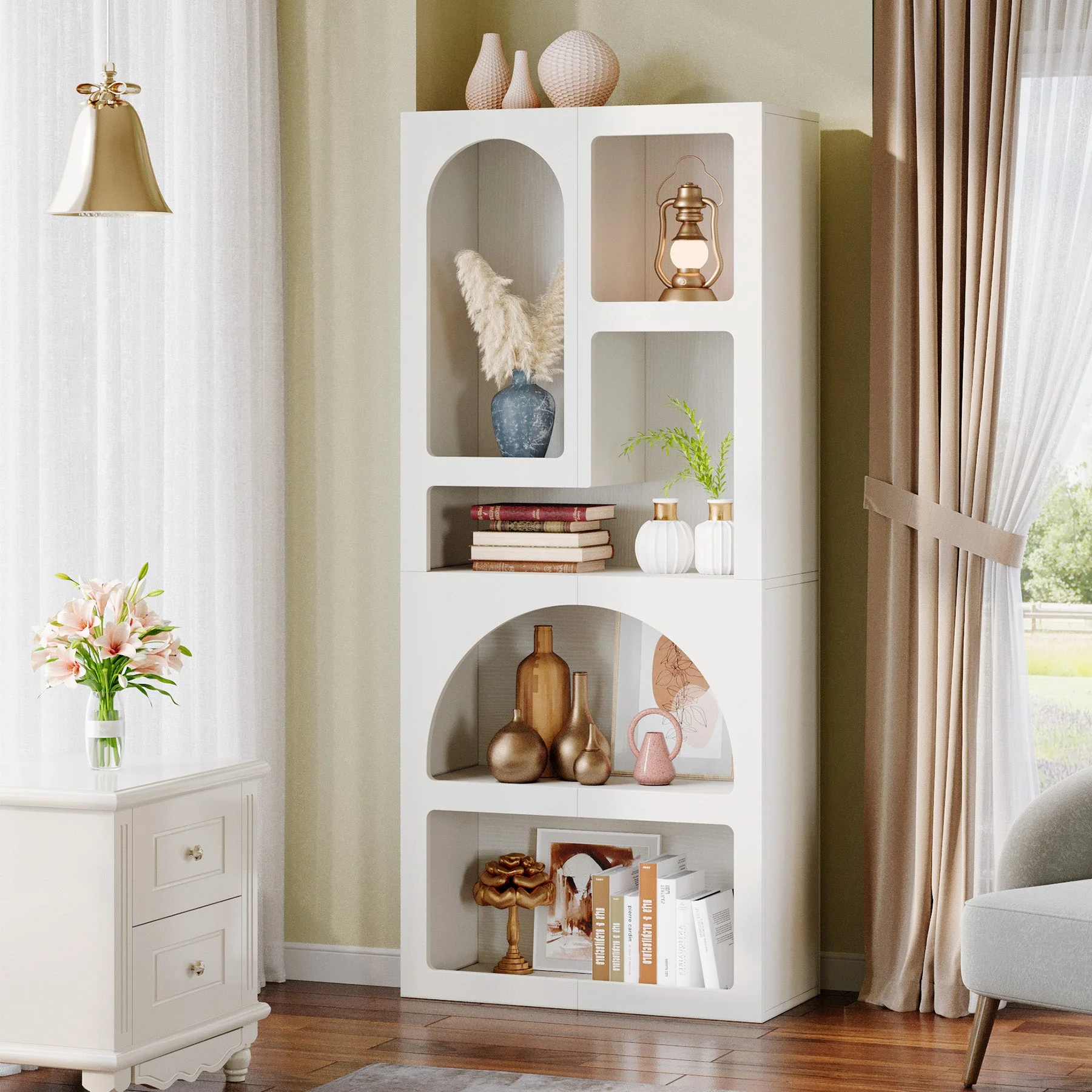 70.8" Bookshelf, Geometric Bookcase Display Shelf with 5 Irregular Storage Shelves - Image 6