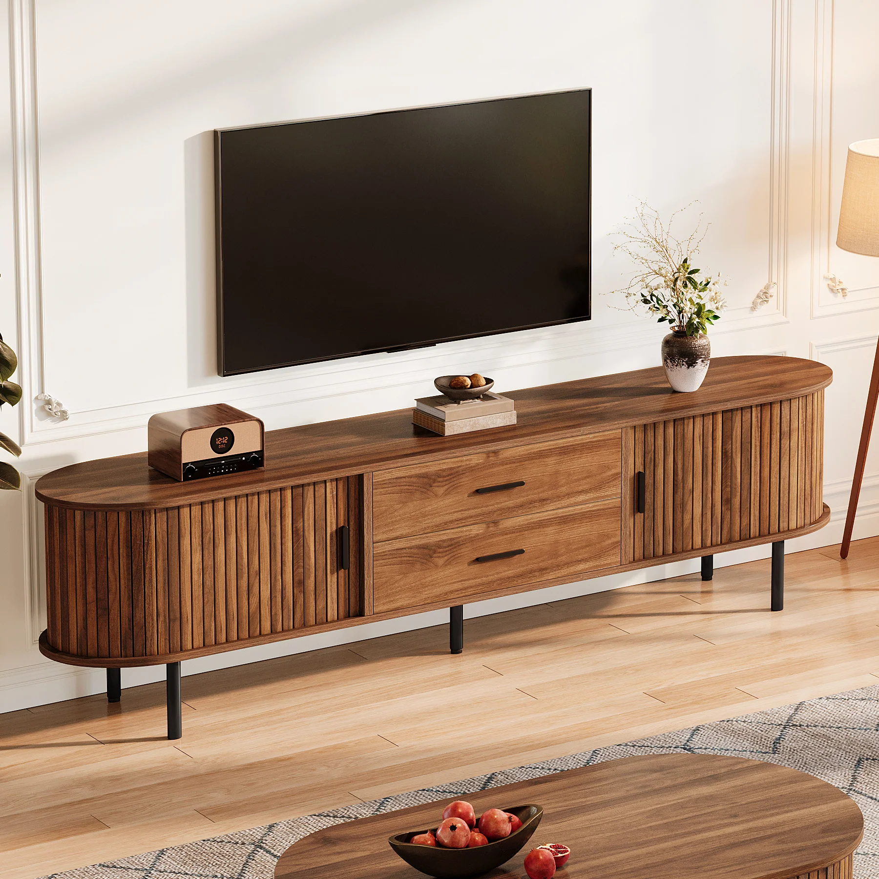 70" TV Stand, Modern Media Console with Storage and Sliding Tambour Door - Image 10