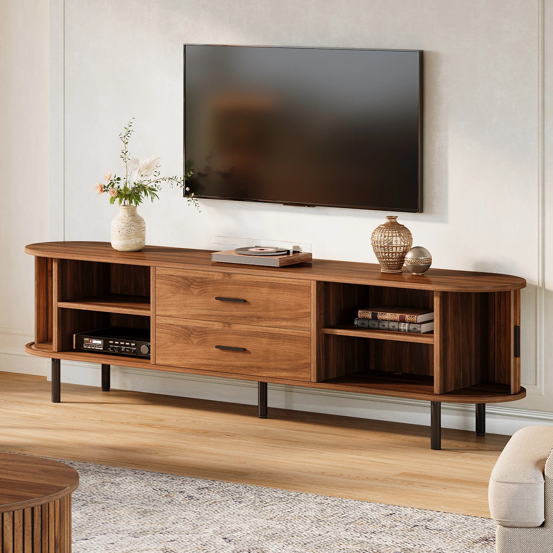 70" TV Stand, Modern Media Console with Storage and Sliding Tambour Door - Image 11