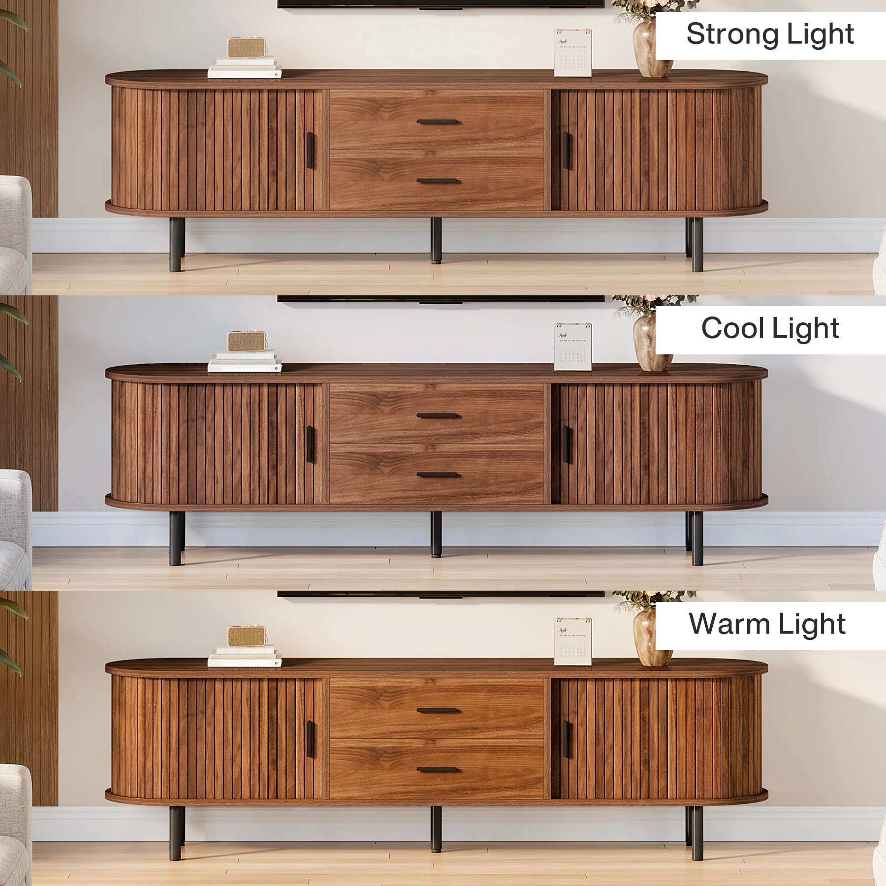 70" TV Stand, Modern Media Console with Storage and Sliding Tambour Door - Image 12