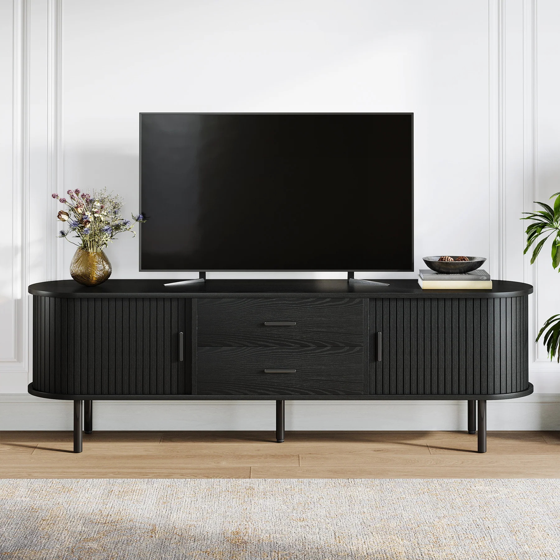 70" TV Stand, Modern Media Console with Storage and Sliding Tambour Door - Image 13