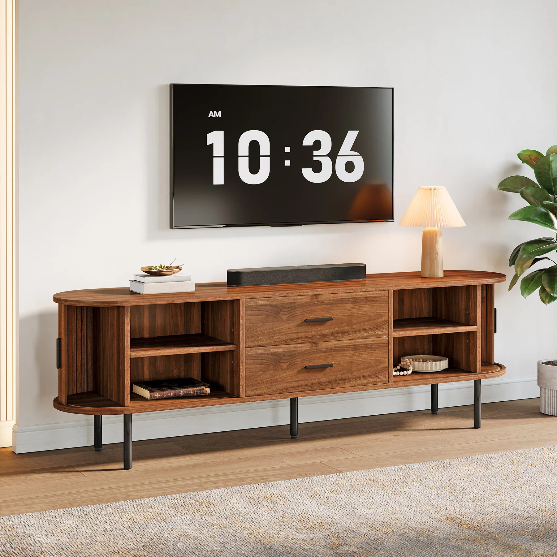 70" TV Stand, Modern Media Console with Storage and Sliding Tambour Door - Image 3