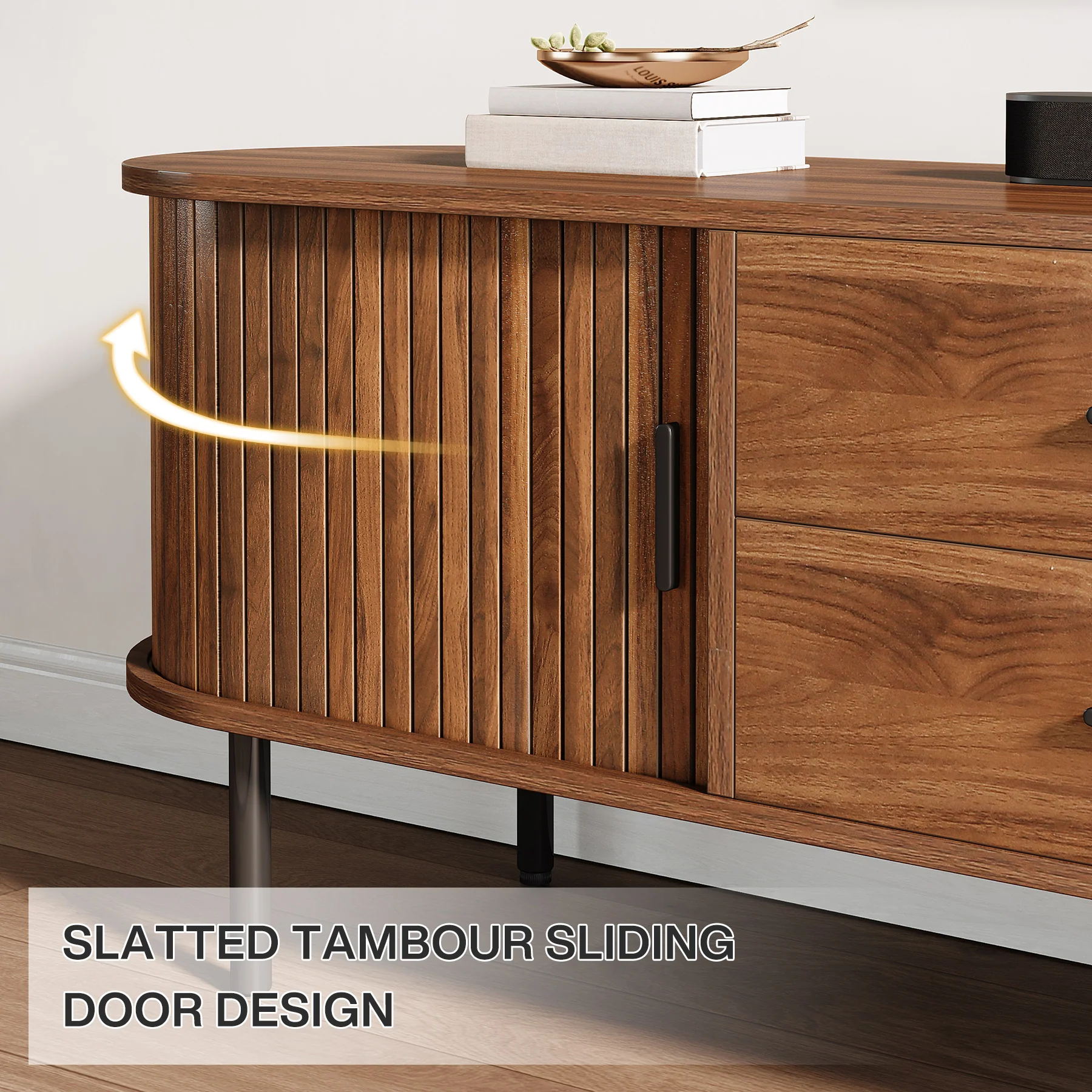 70" TV Stand, Modern Media Console with Storage and Sliding Tambour Door - Image 6