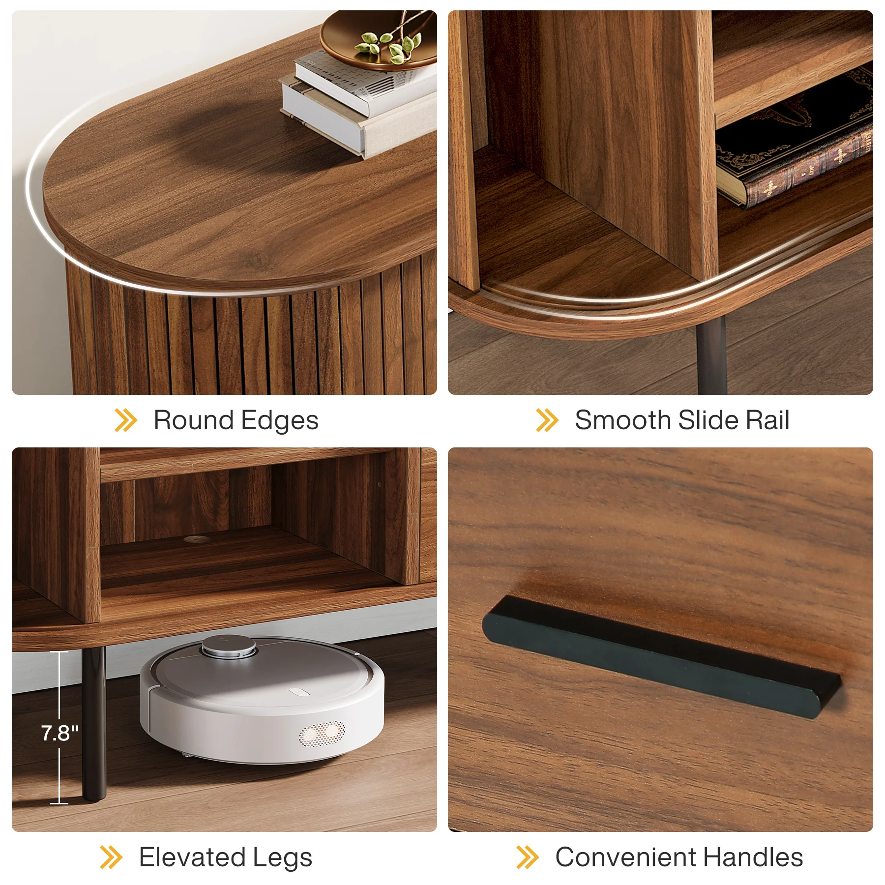 70" TV Stand, Modern Media Console with Storage and Sliding Tambour Door - Image 9