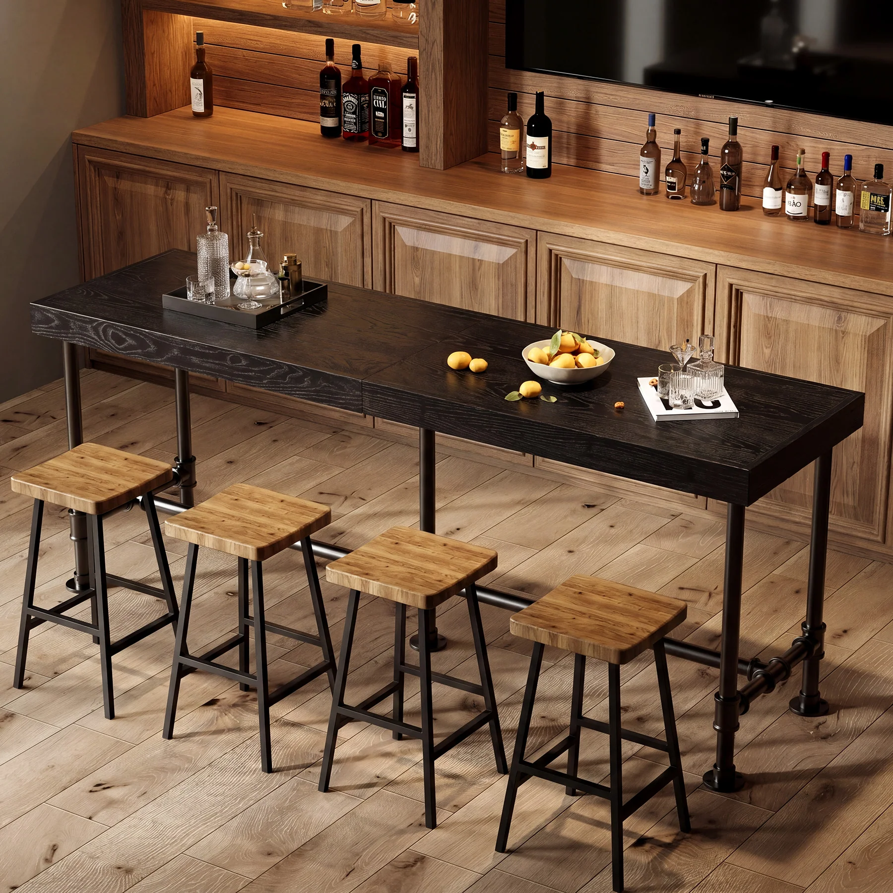 70.87" Solid Wood Bar Table for 6-8 People, Industrial Counter Height Pub Table - Image 10