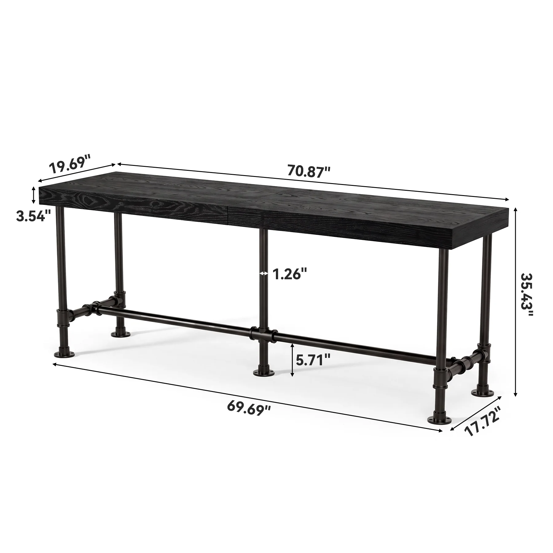 70.87" Solid Wood Bar Table for 6-8 People, Industrial Counter Height Pub Table - Image 11