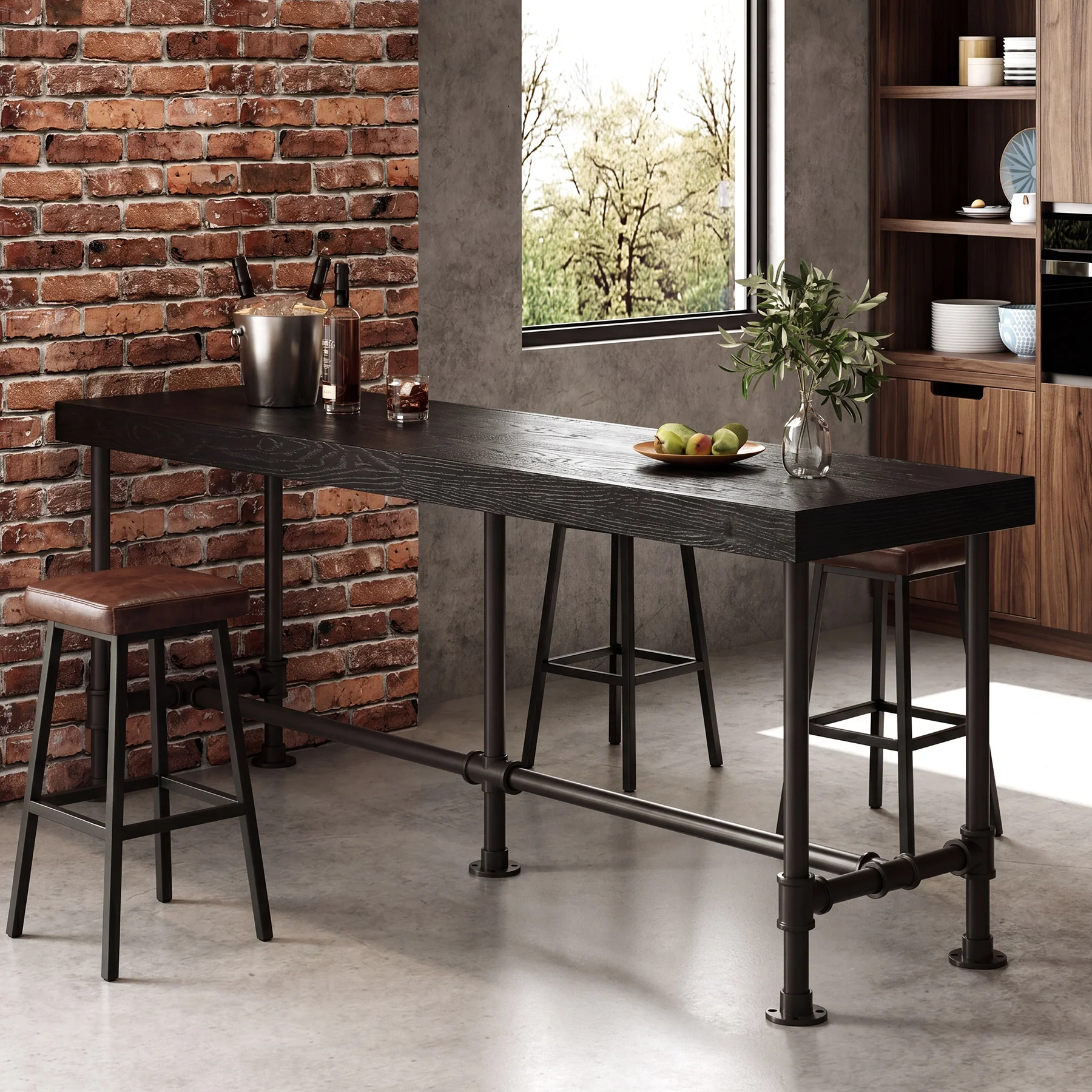 70.87" Solid Wood Bar Table for 6-8 People, Industrial Counter Height Pub Table - Image 15
