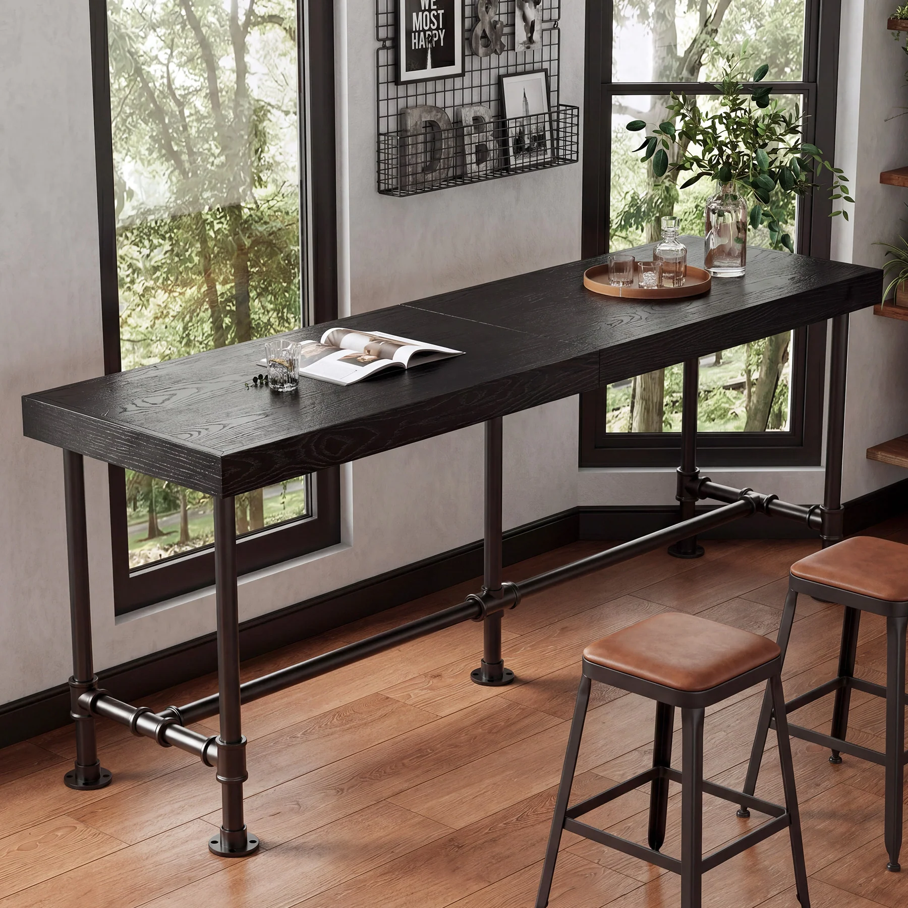 70.87" Solid Wood Bar Table for 6-8 People, Industrial Counter Height Pub Table - Image 19