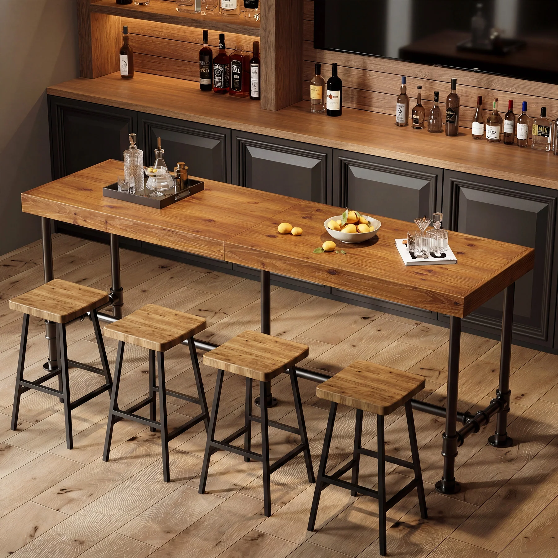 70.87" Solid Wood Bar Table for 6-8 People, Industrial Counter Height Pub Table - Image 21