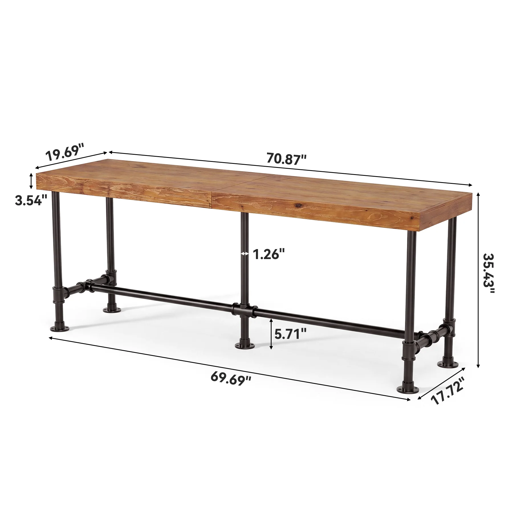 70.87" Solid Wood Bar Table for 6-8 People, Industrial Counter Height Pub Table - Image 22