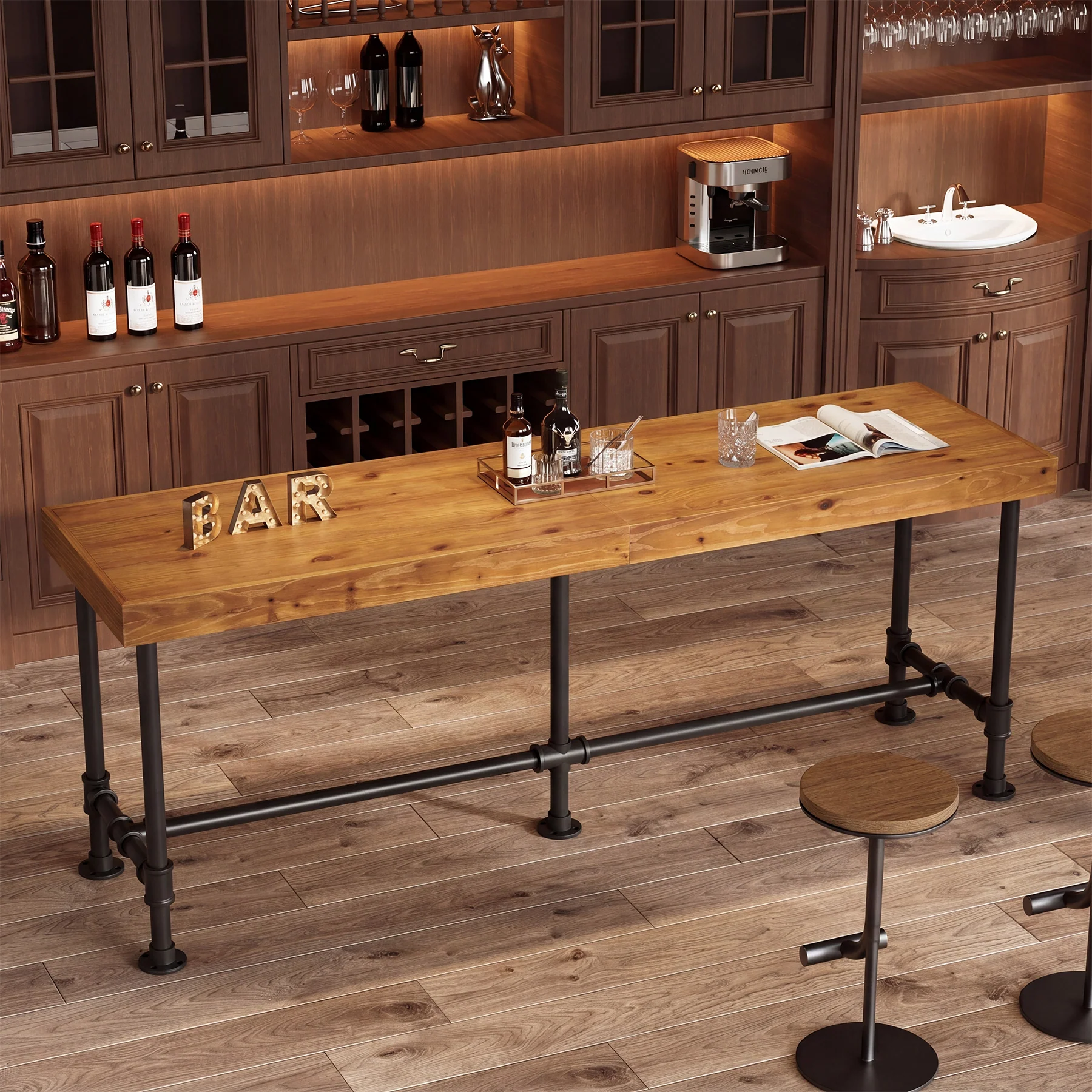 70.87" Solid Wood Bar Table for 6-8 People, Industrial Counter Height Pub Table - Image 23