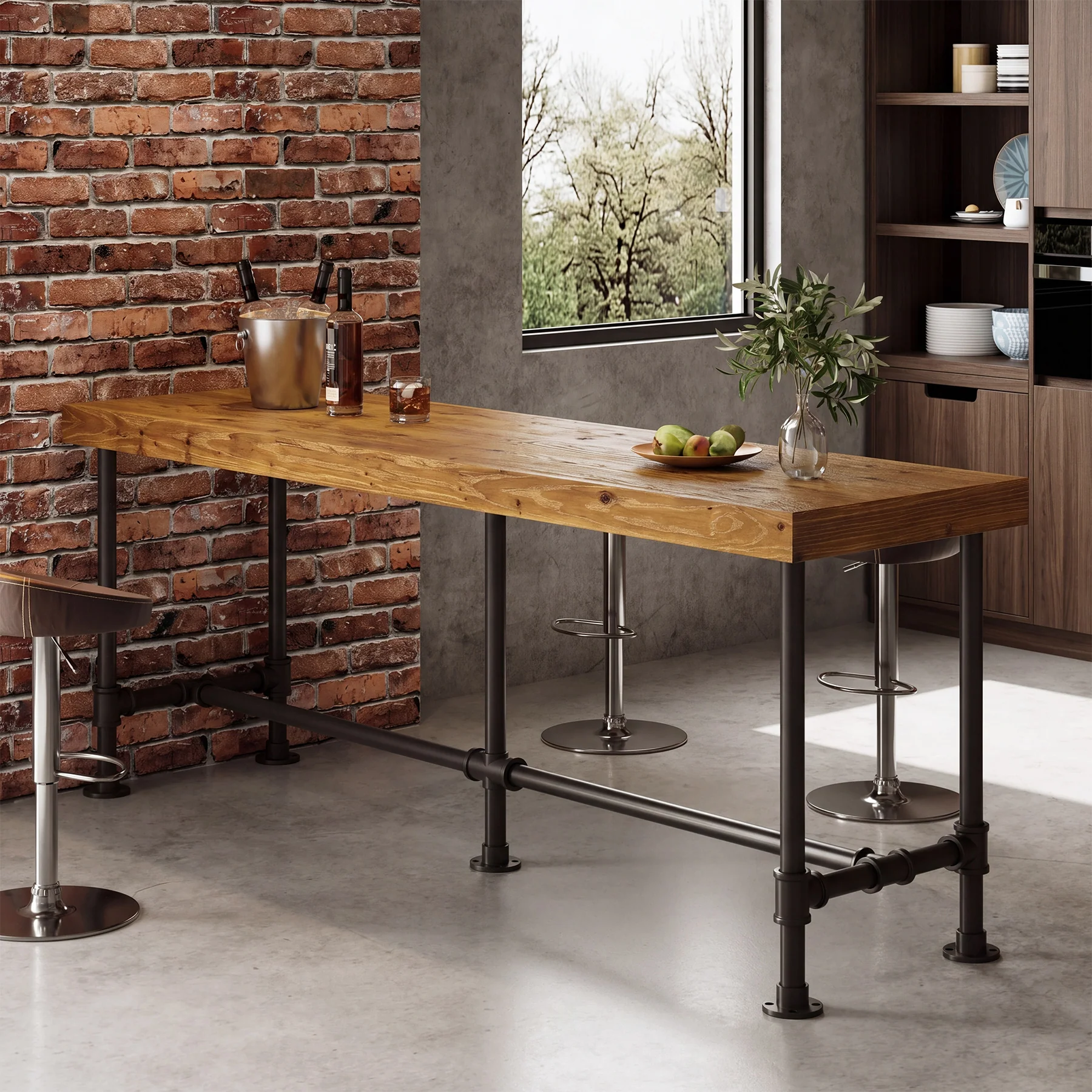 70.87" Solid Wood Bar Table for 6-8 People, Industrial Counter Height Pub Table - Image 27