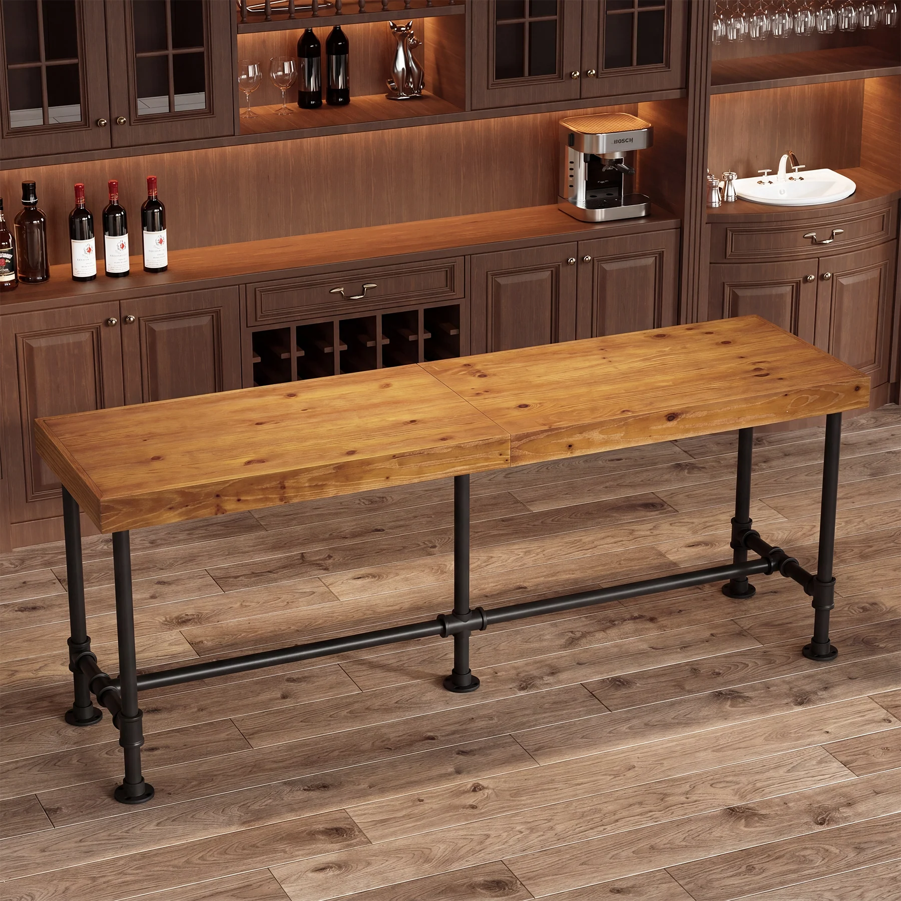 70.87" Solid Wood Bar Table for 6-8 People, Industrial Counter Height Pub Table - Image 28