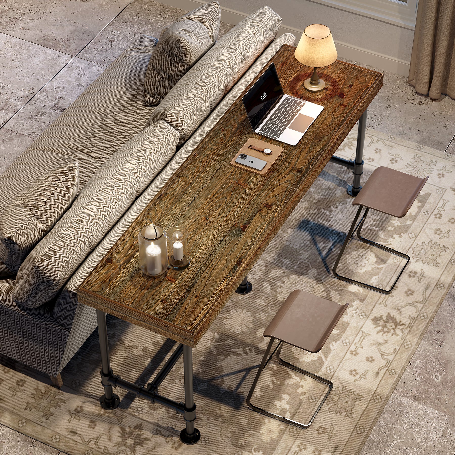 70.87" Solid Wood Bar Table for 6-8 People, Industrial Counter Height Pub Table - Image 3