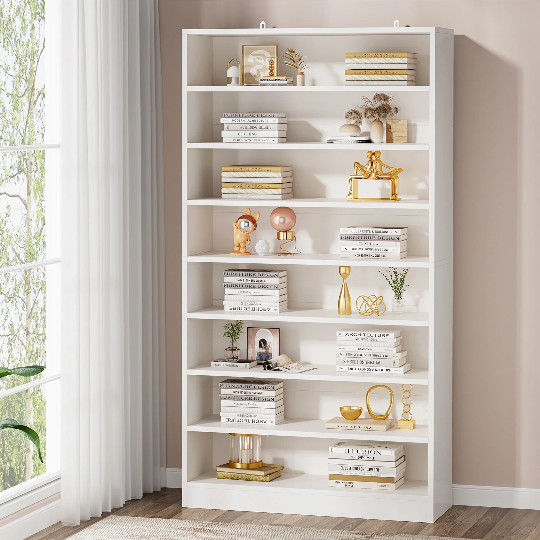71" Bookcase, Modern 9-Tier Bookshelf Freestanding Display Shelf