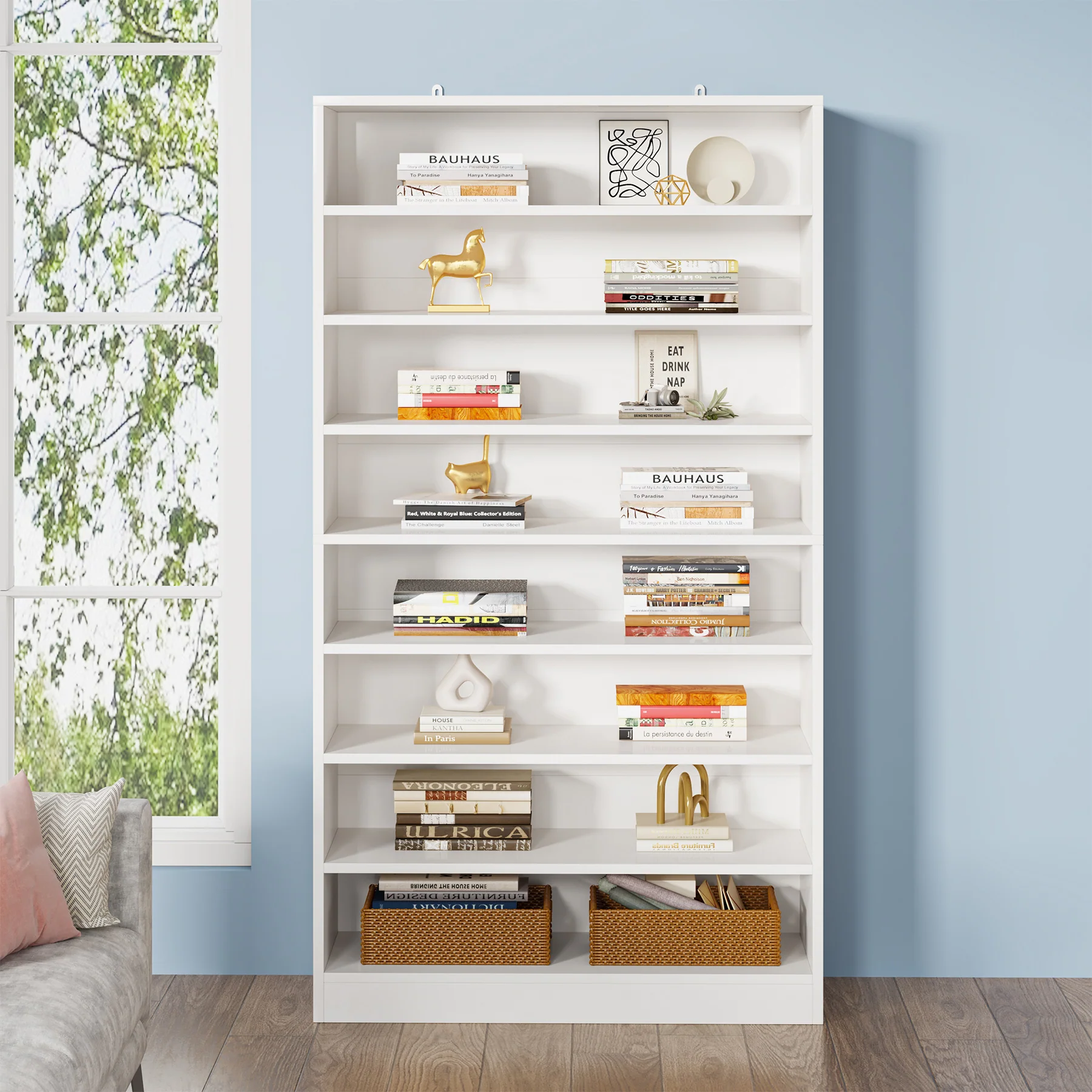71" Bookcase, Modern 9-Tier Bookshelf Freestanding Display Shelf - Image 5
