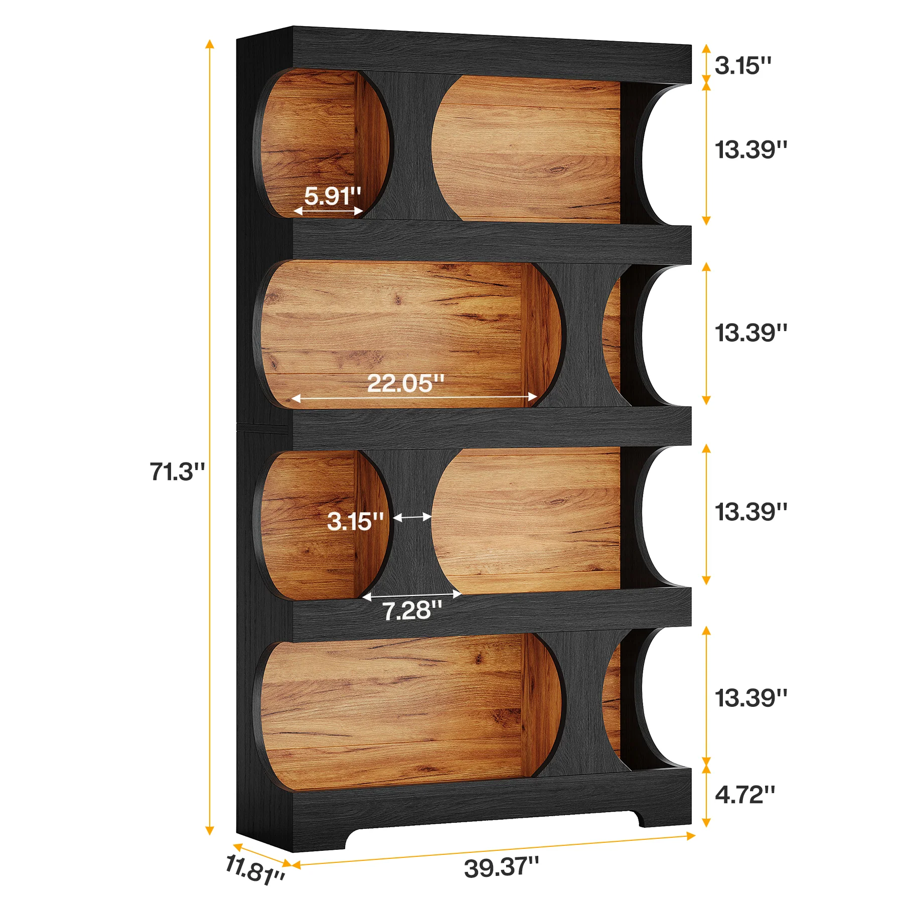 71" Bookcase, Modern Asymmetrical Bookshelf 4-Tier Display Shelf - Image 2