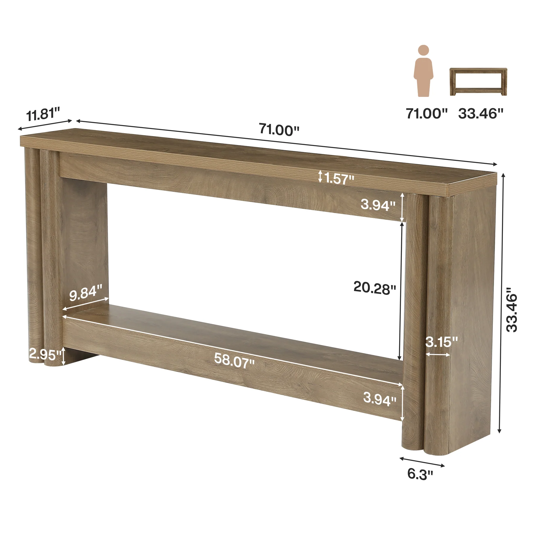 71" Console Table, 2-Tier Farmhouse Sofa Entryway Table for Hallway, Living Room - Image 2