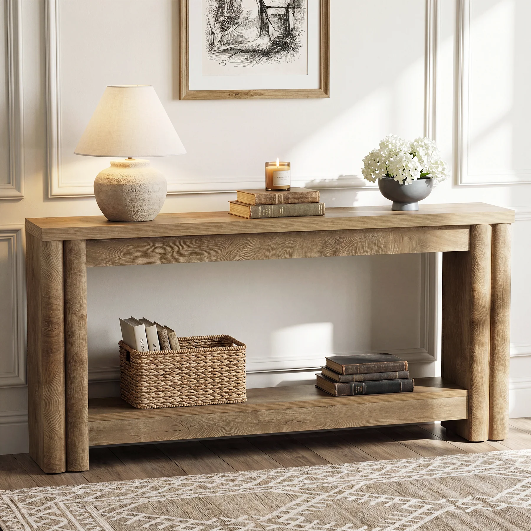 71" Console Table, 2-Tier Farmhouse Sofa Entryway Table for Hallway, Living Room - Image 3