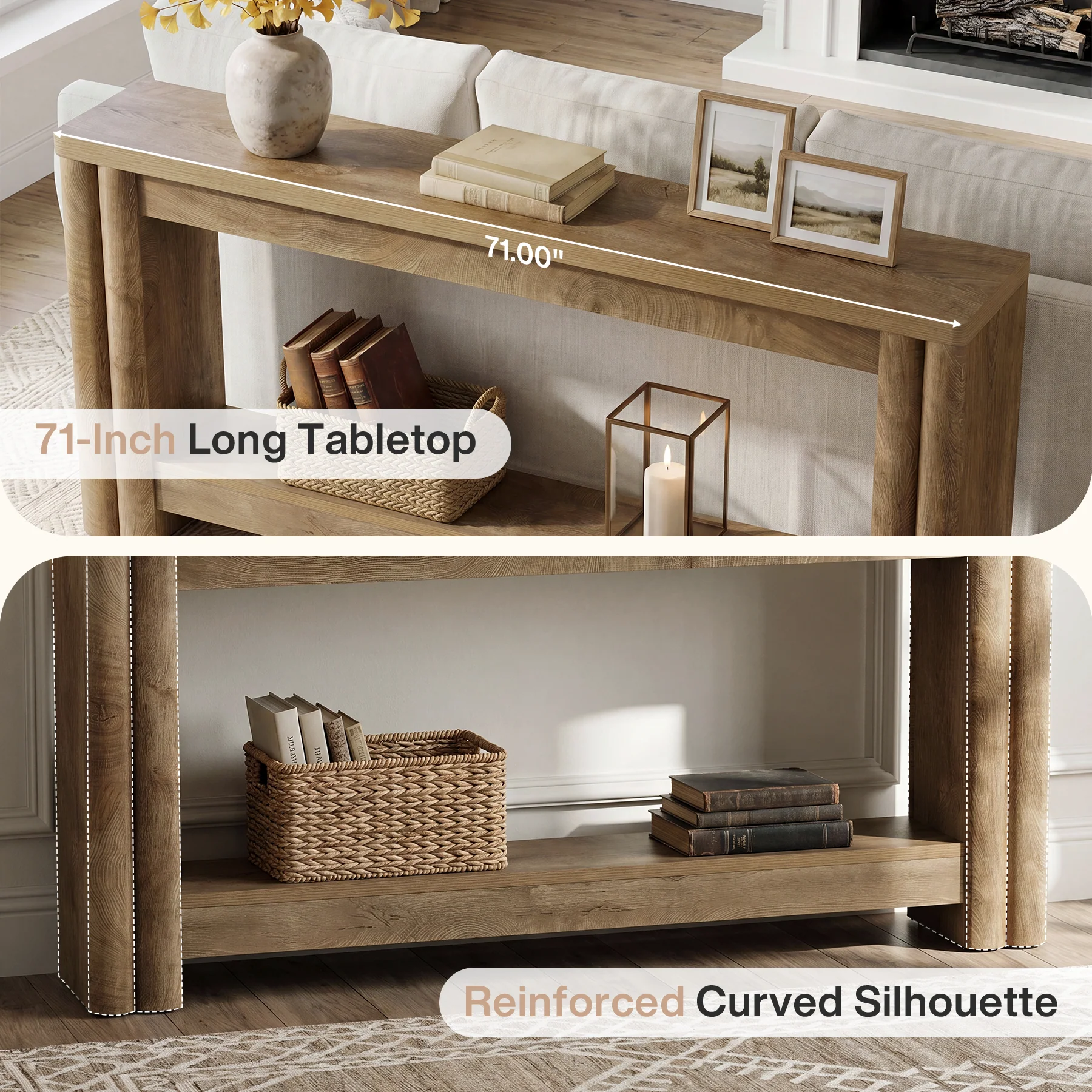 71" Console Table, 2-Tier Farmhouse Sofa Entryway Table for Hallway, Living Room - Image 8