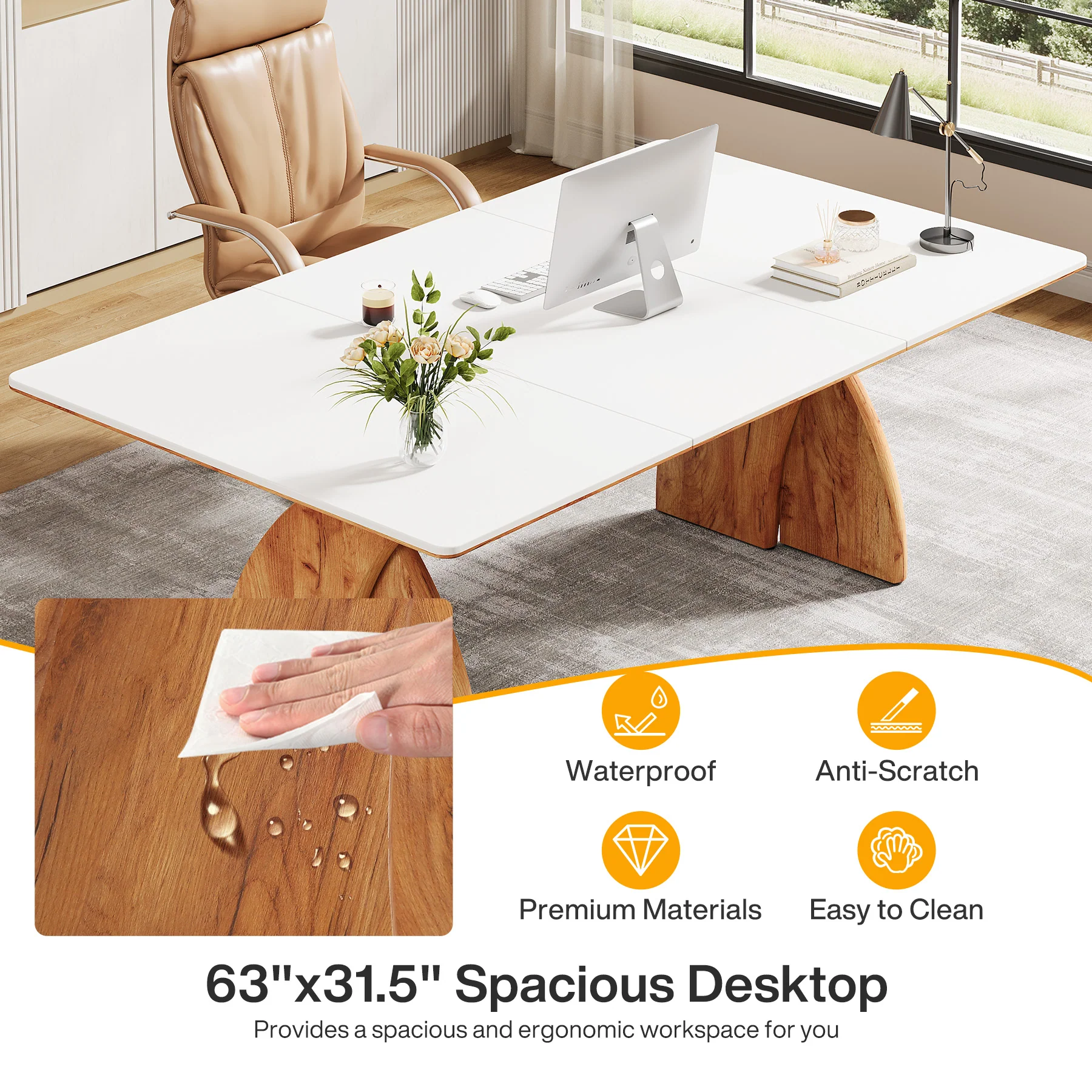 63" Executive Desk, Modern Computer Desk with Heavy Duty Legs - Image 7