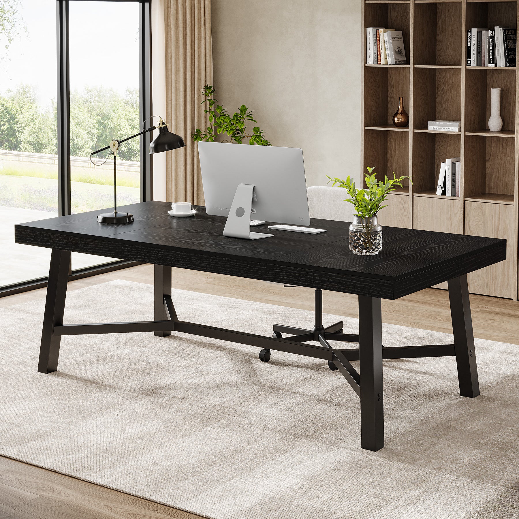 71" Executive Desk, Farmhouse Office Computer Desk with Sturdy Leg - Image 11