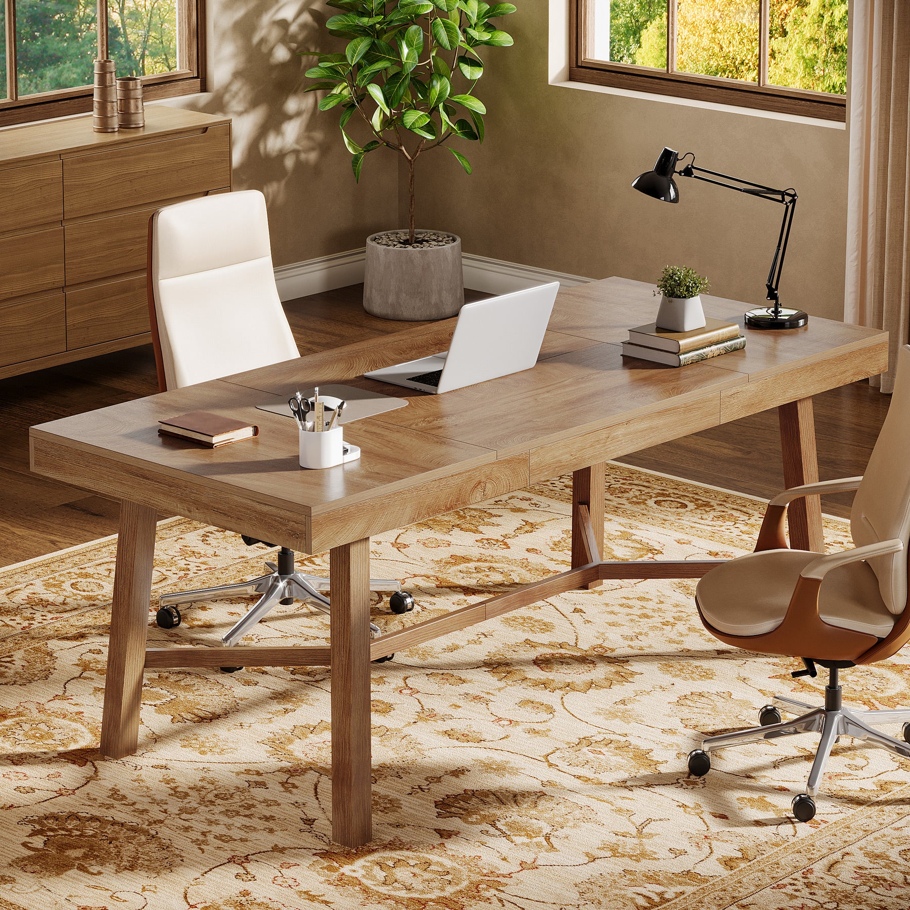 71" Executive Desk, Farmhouse Office Computer Desk with Sturdy Leg - Image 3