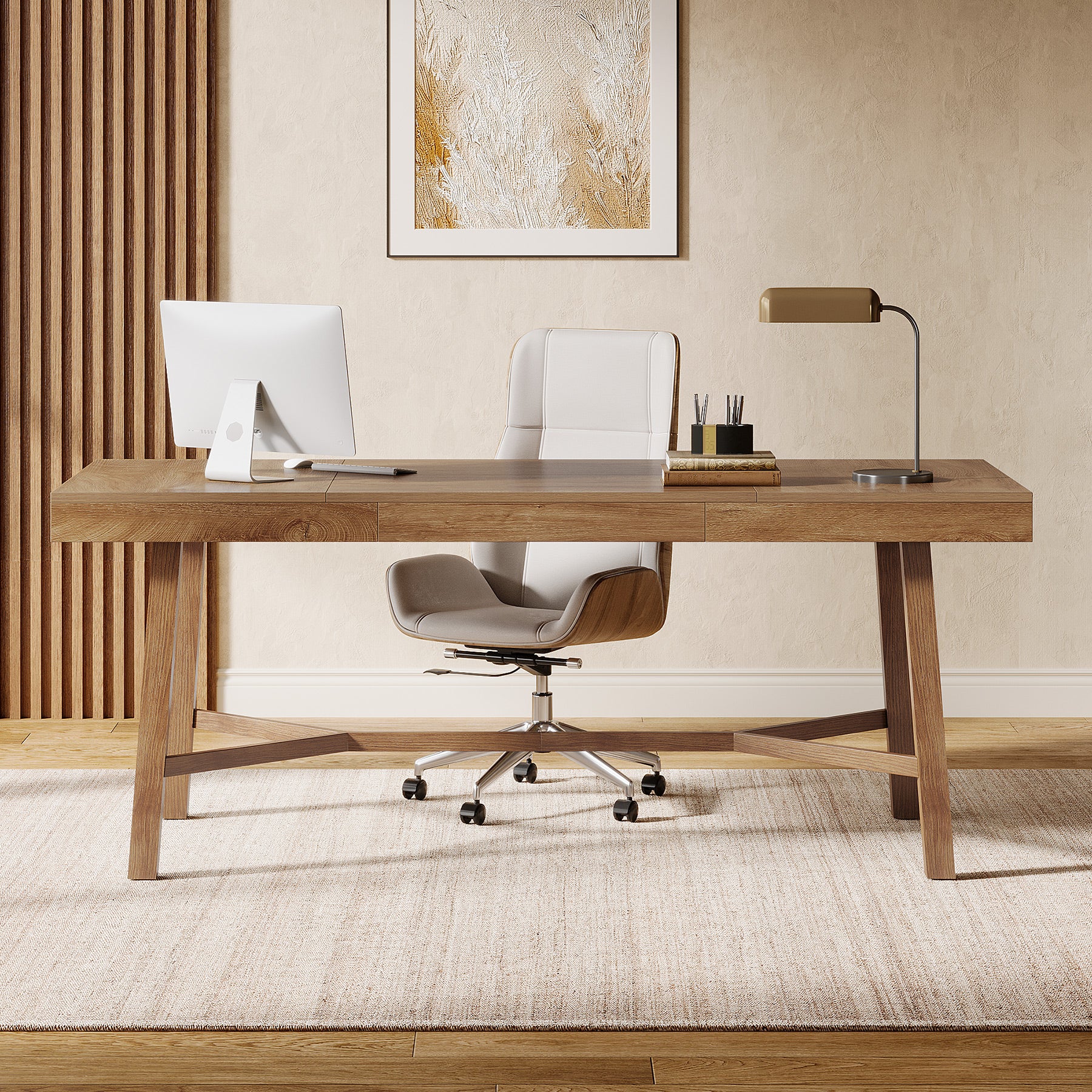 71" Executive Desk, Farmhouse Office Computer Desk with Sturdy Leg - Image 4