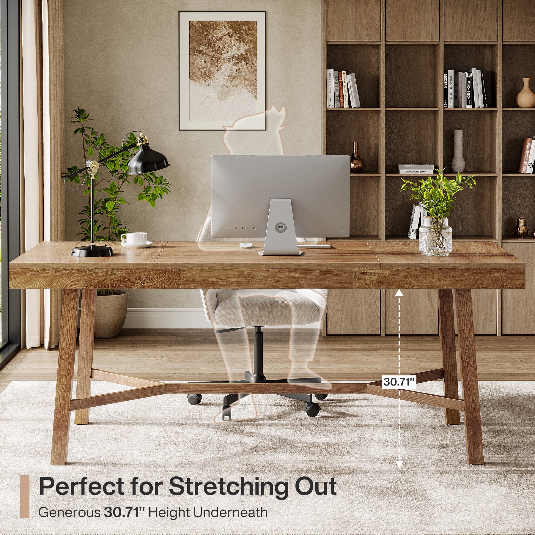 71" Executive Desk, Farmhouse Office Computer Desk with Sturdy Leg - Image 7
