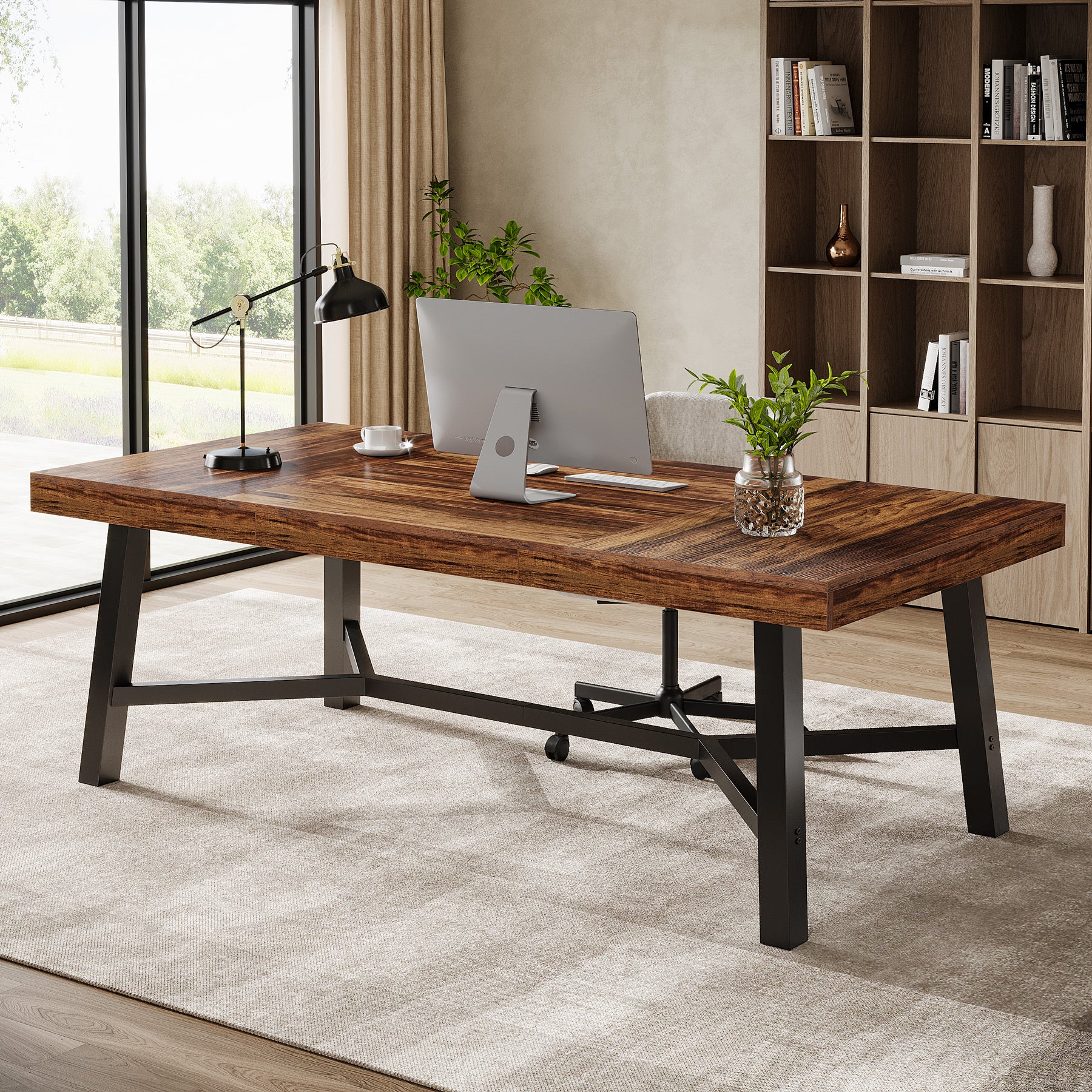 71" Executive Desk, Farmhouse Office Computer Desk with Sturdy Leg - Image 9