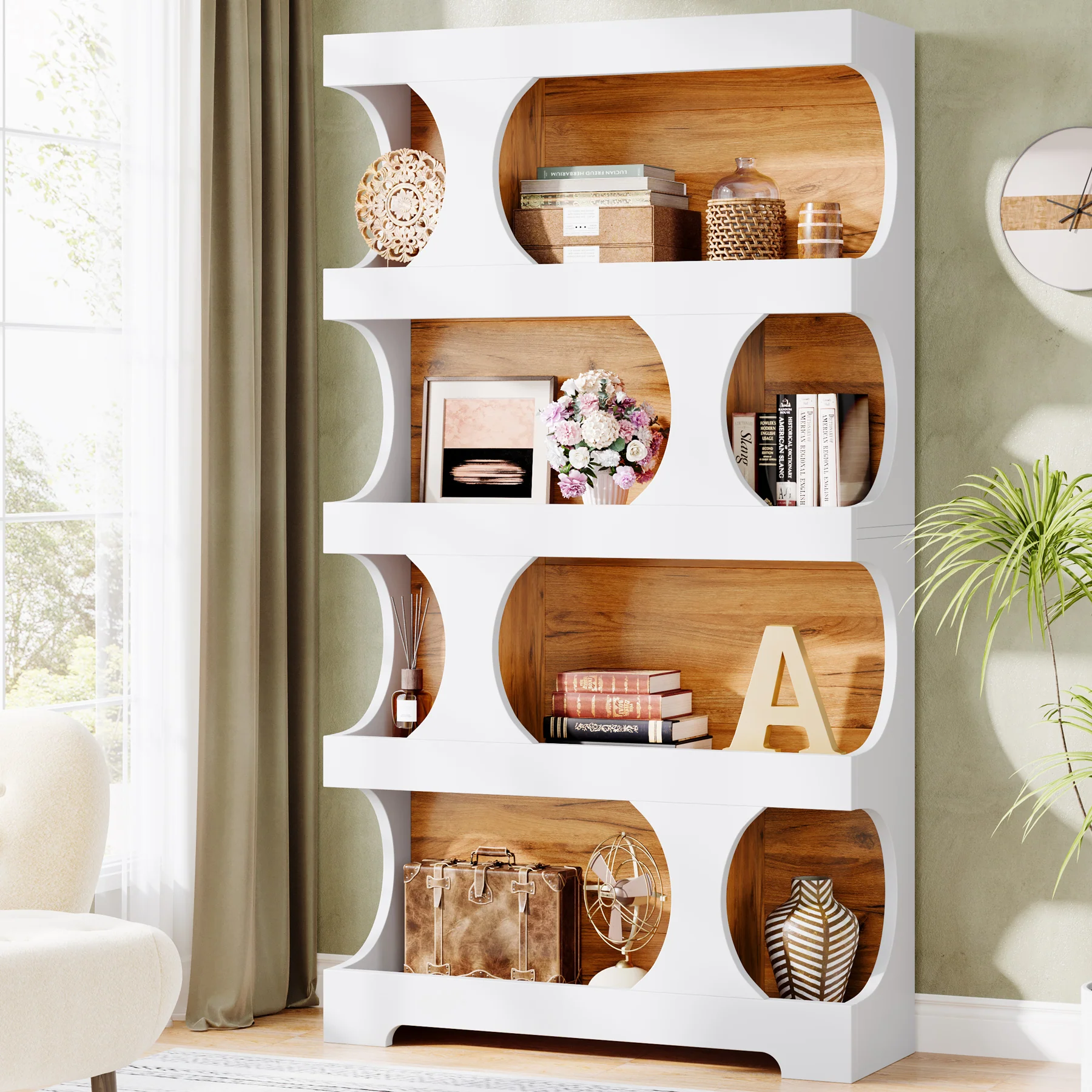 71" Bookshelf, 4-Tier S-Shaped Bookcase Freestanding Display Shelves - Image 13