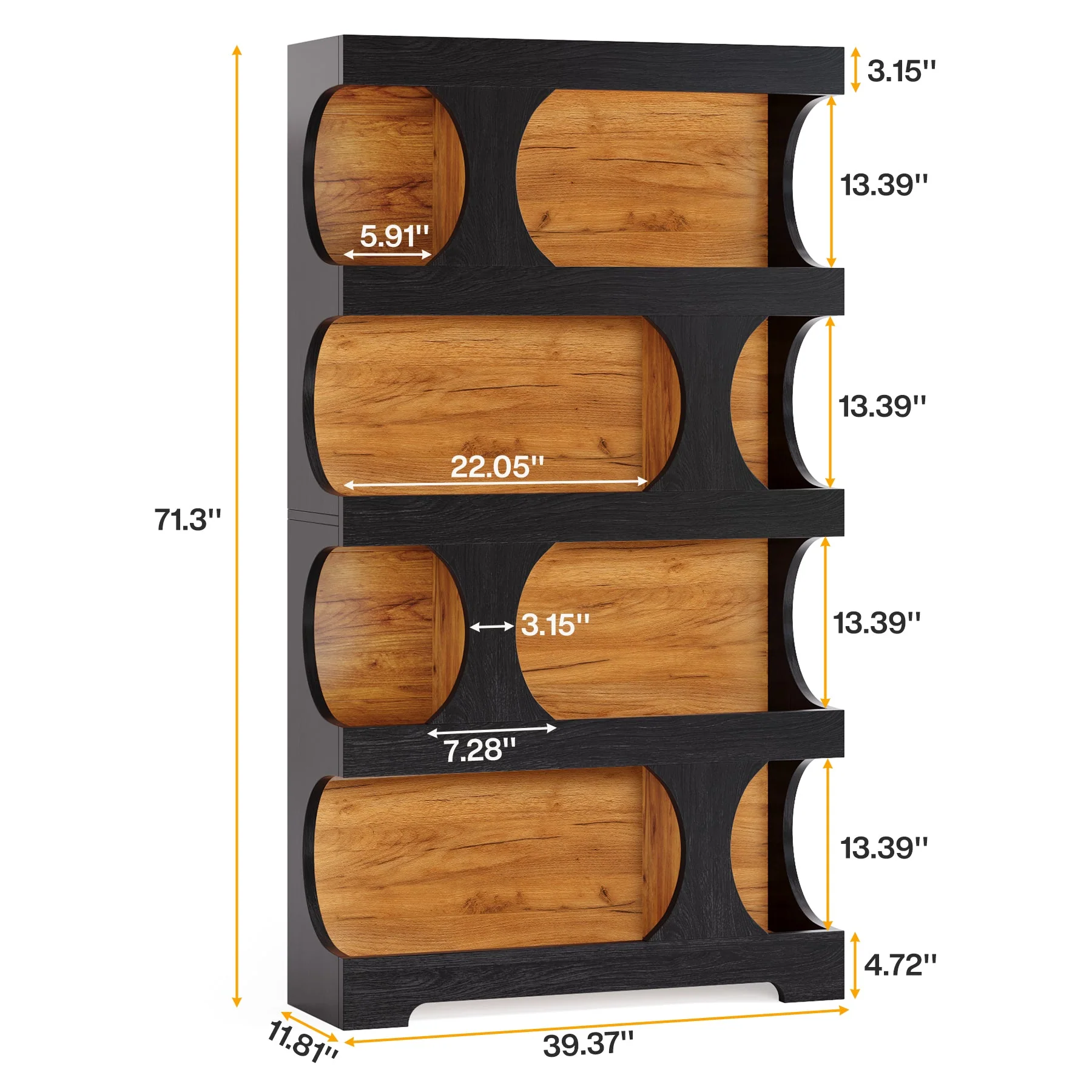71" Bookshelf, 4-Tier S-Shaped Bookcase Freestanding Display Shelves - Image 2