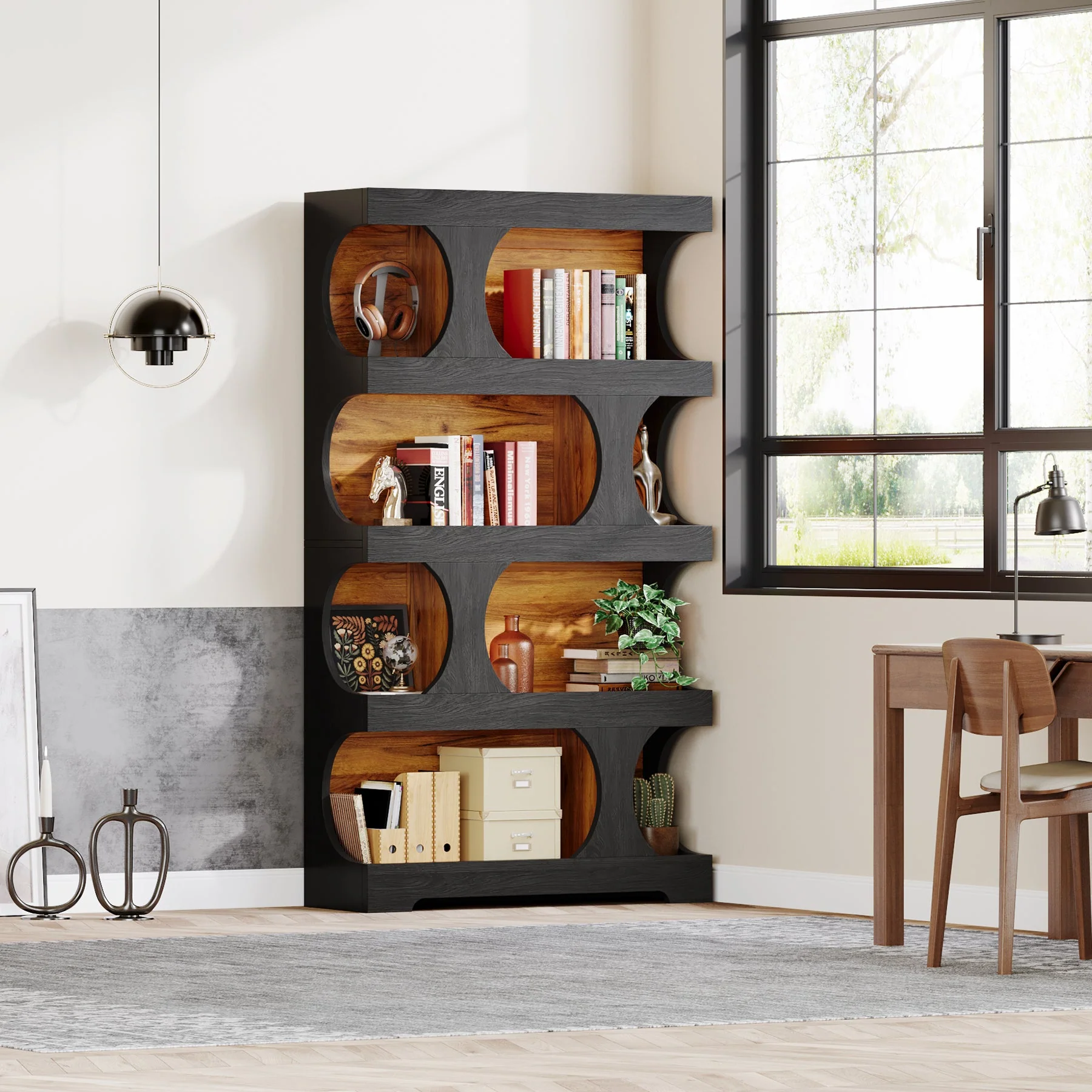 71" Bookshelf, 4-Tier S-Shaped Bookcase Freestanding Display Shelves - Image 4