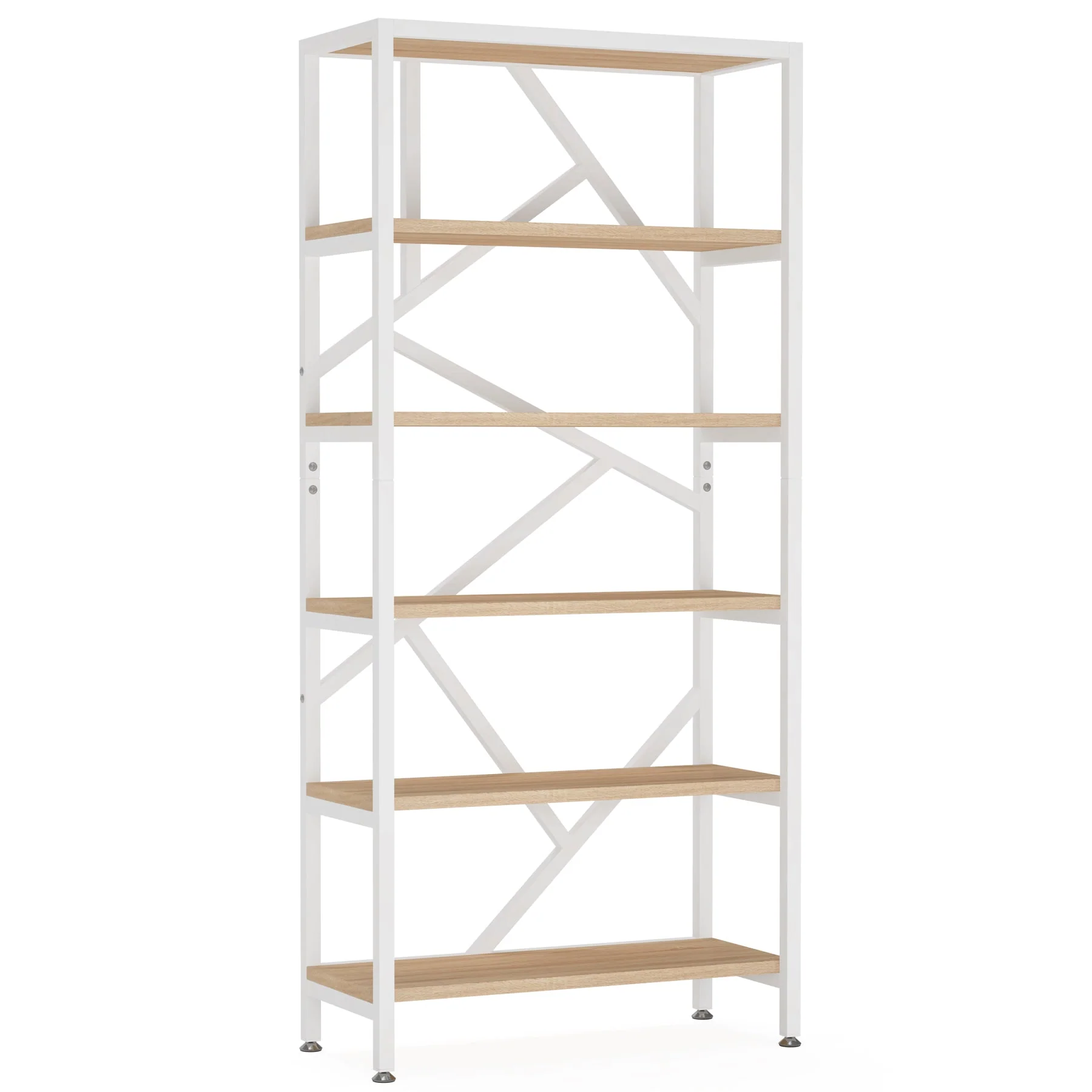 71" Bookshelf, Industrial Etagere Bookcase 6 Shelf Display Rack - Image 10