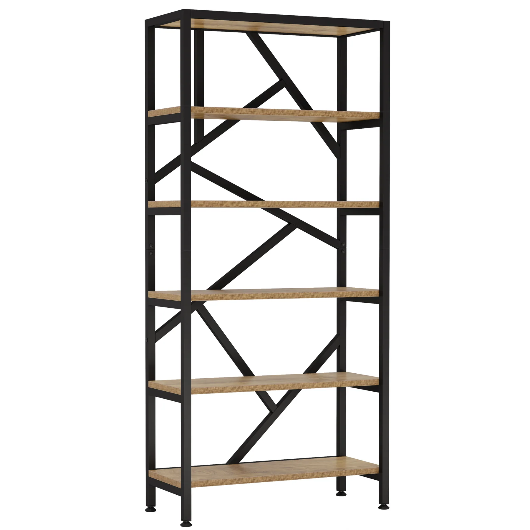 71" Bookshelf, Industrial Etagere Bookcase 6 Shelf Display Rack - Image 12